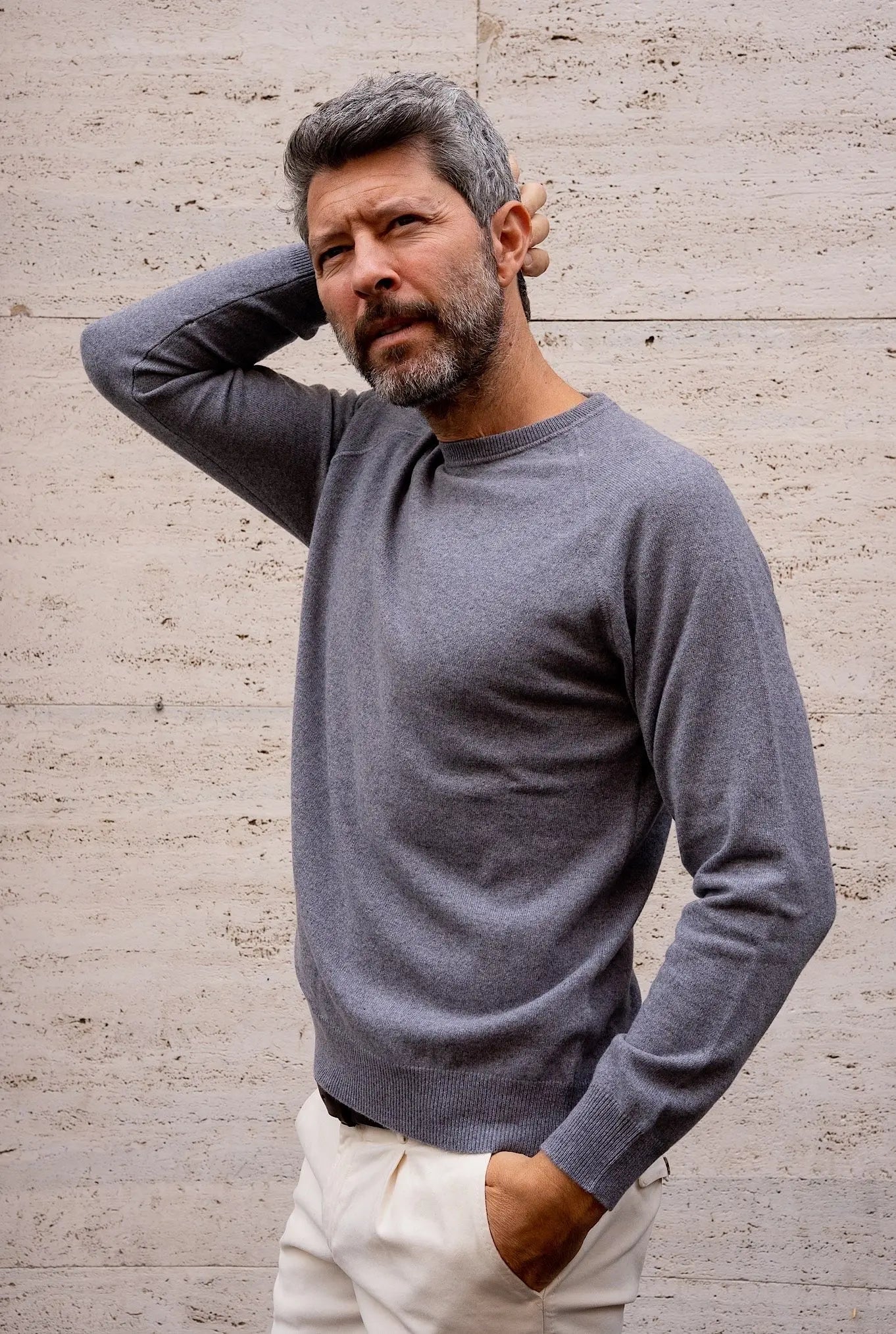 Girocollo Cashmere Raglan Grigio Perla - Guarino Store