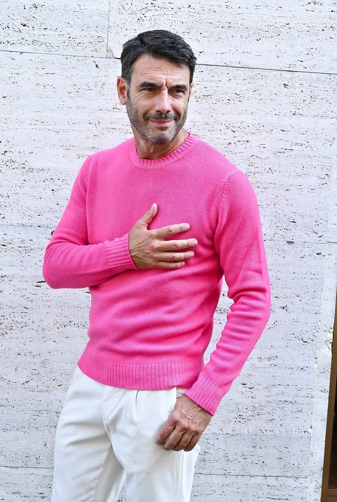 Maglia Girocollo Lana Vergine Fucsia - Guarino Store