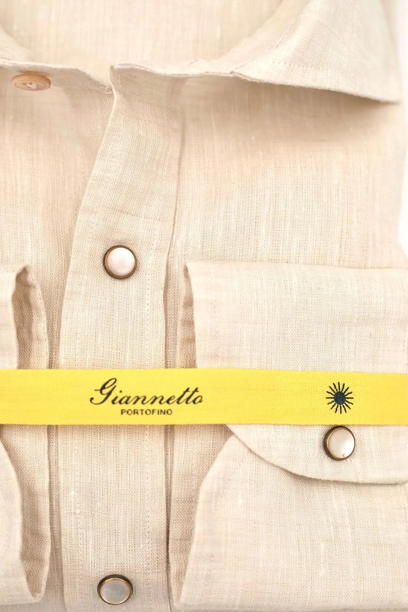 GIANNETTO PORTOFINO Camicia Lino Beige COMFORT FIT - Guarino Store