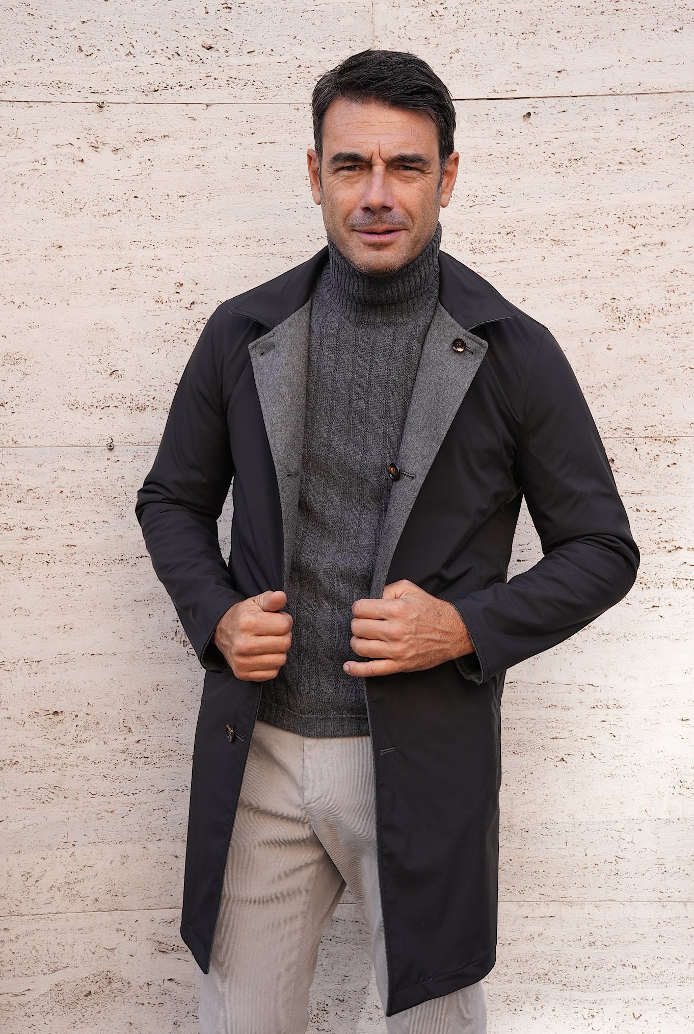 Cappotto Reversibile Cashmere e Nylon Nero e Grigio - Guarino Store