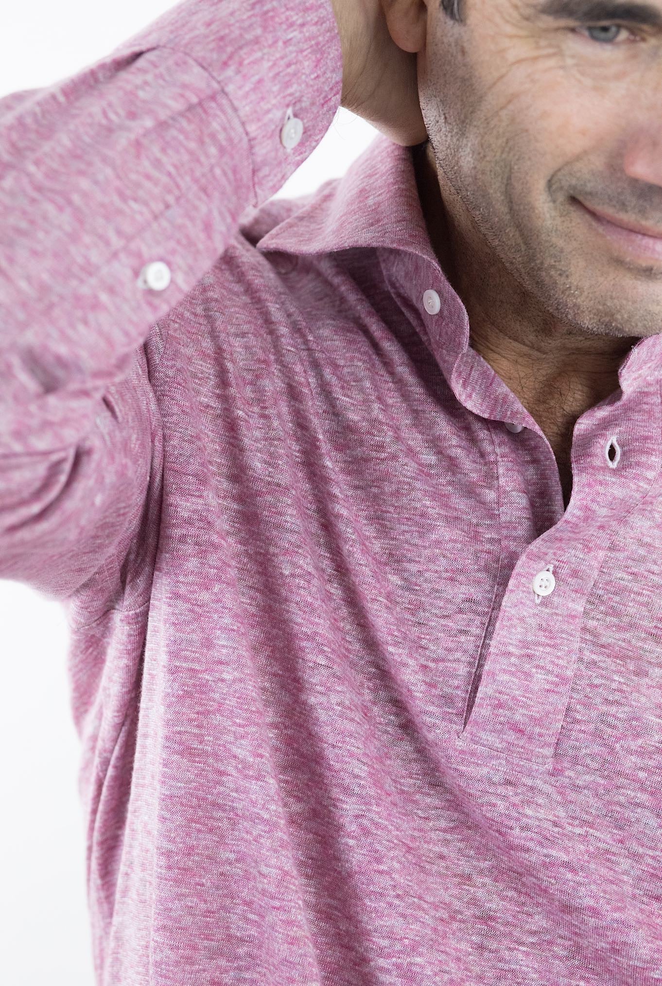 FRAY Polo in Lino Maniche Lunghe Corallo - Guarino Store