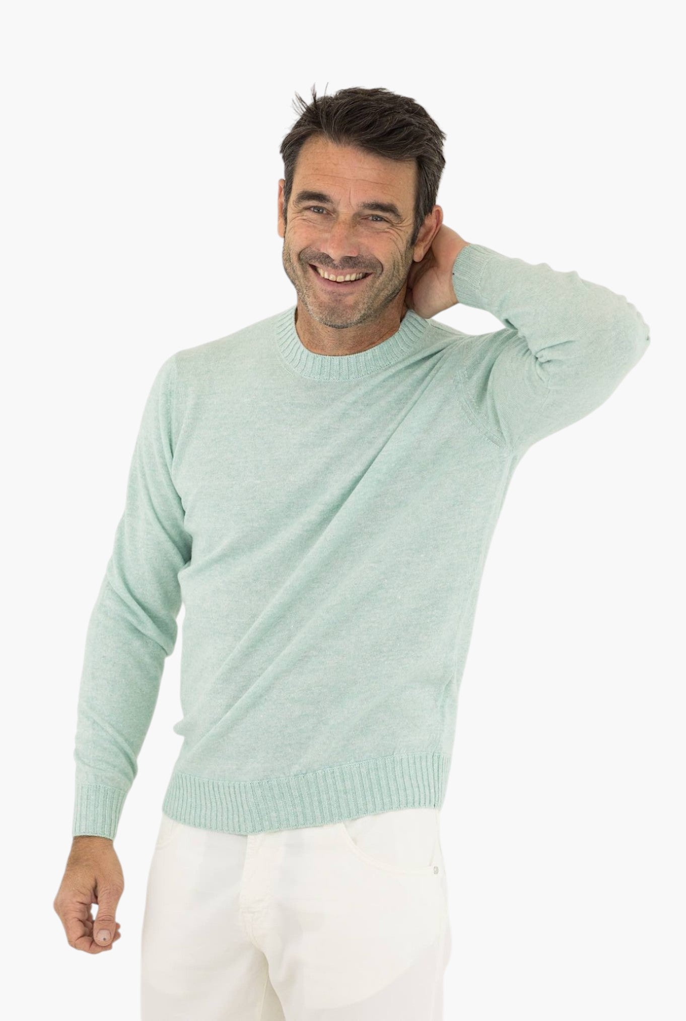 FIORONI Girocollo Cashmere e Lino Verde Acqua Mélange - Guarino Store