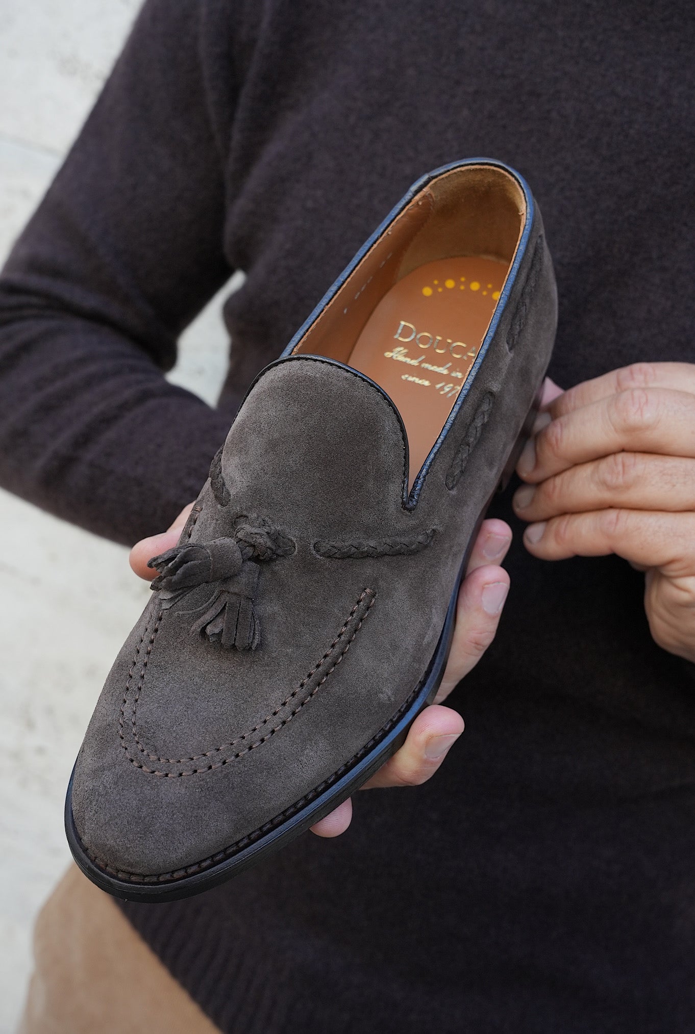 Mocassini con Nappine in Suede Testa di Moro - Guarino Store