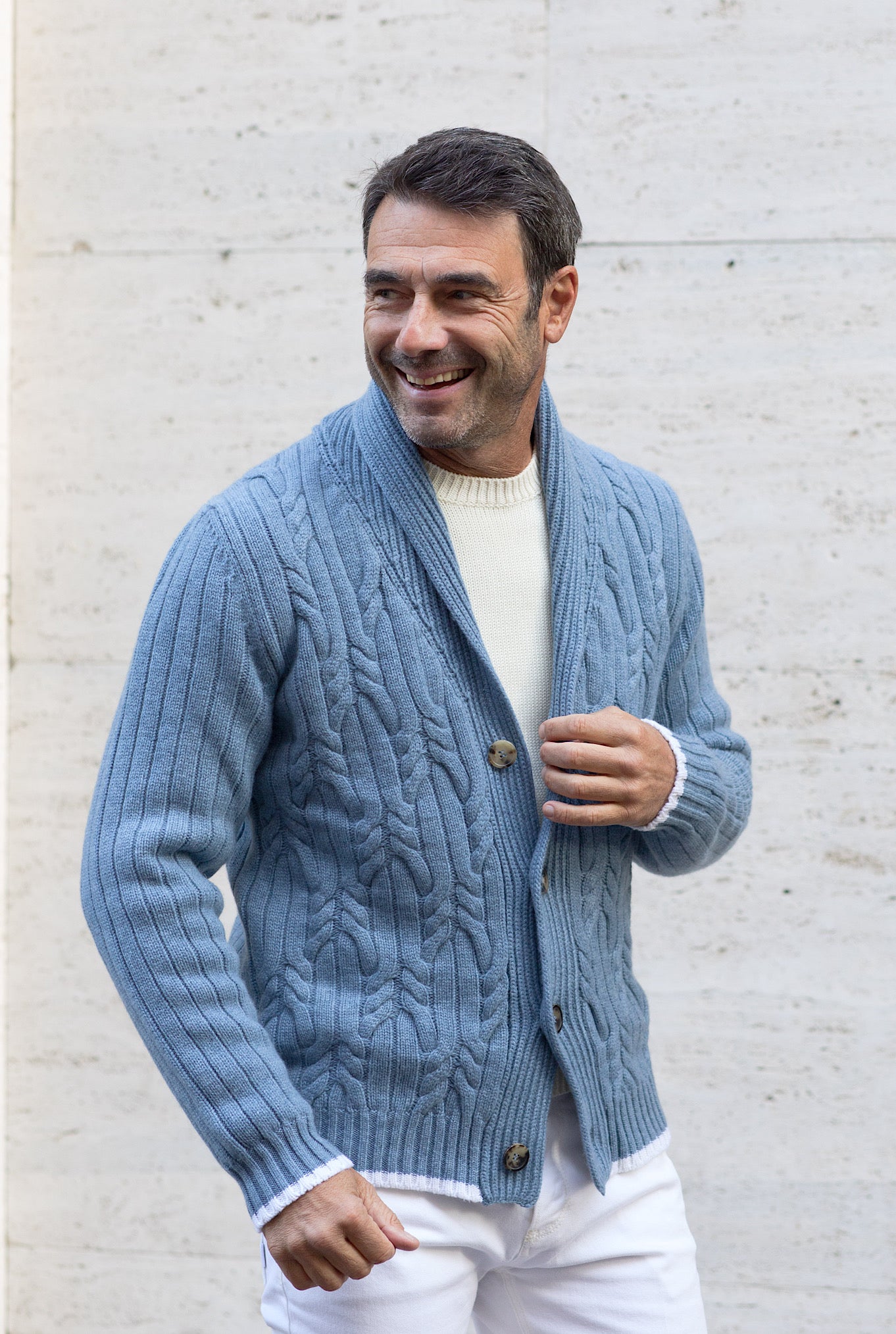Cardigan Cashmere Azzurro - Guarino Store