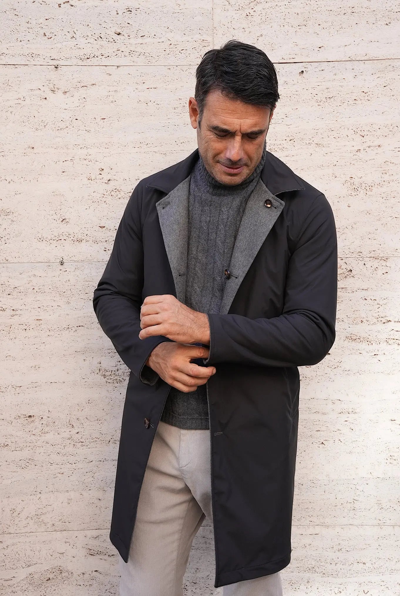 Cappotto Reversibile Cashmere e Nylon Nero e Grigio - Guarino Store