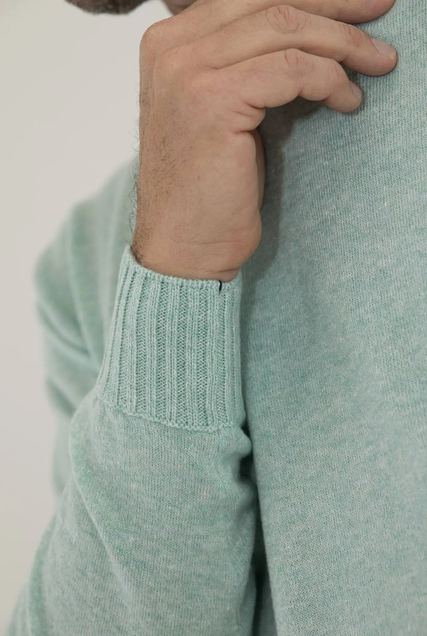 FIORONI Girocollo Cashmere e Lino Verde Acqua Mélange - Guarino Store