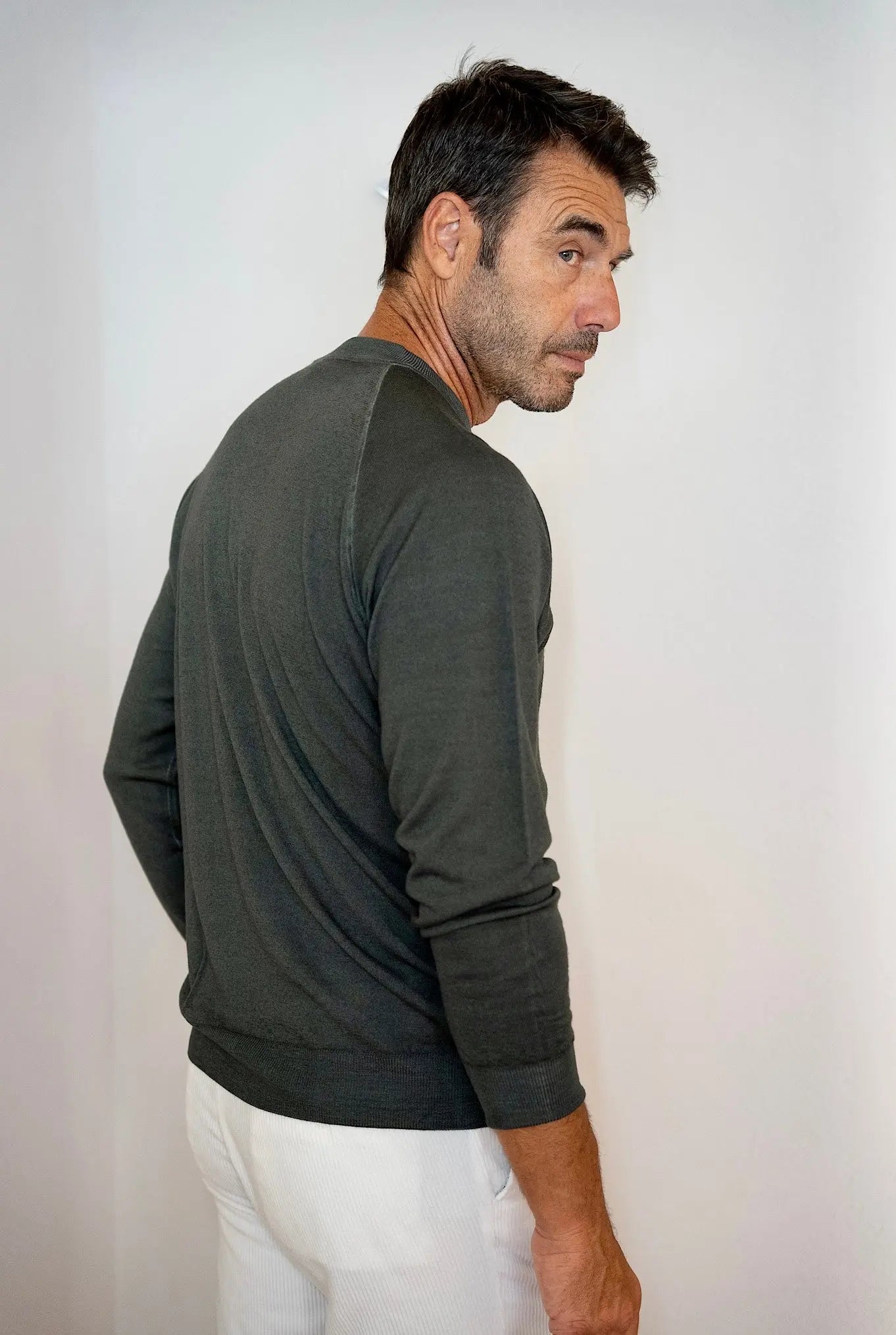 Girocollo Maniche Raglan Lana Merinos Salvia Washed - Guarino Store