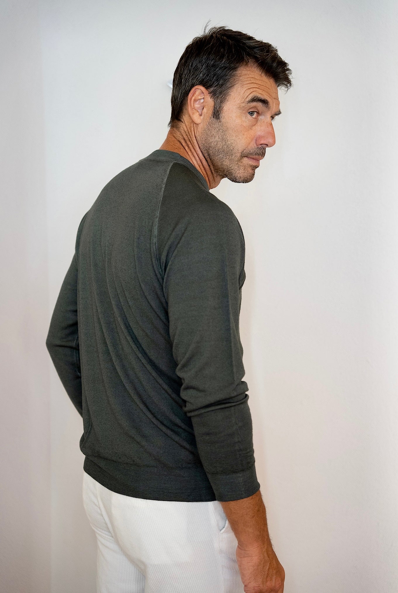 Girocollo Maniche Raglan Lana Merinos Salvia Washed - Guarino Store