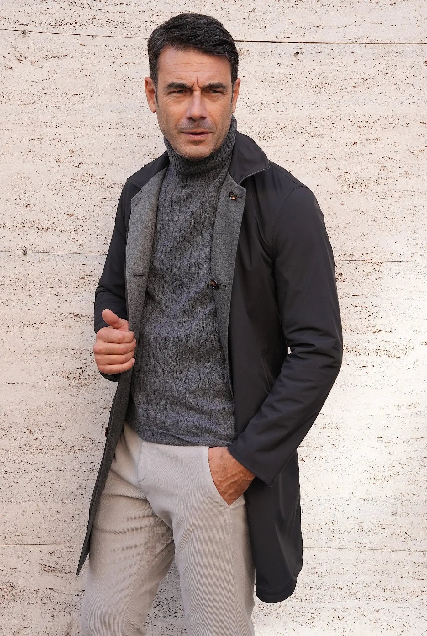 Cappotto Reversibile Cashmere e Nylon Nero e Grigio - Guarino Store