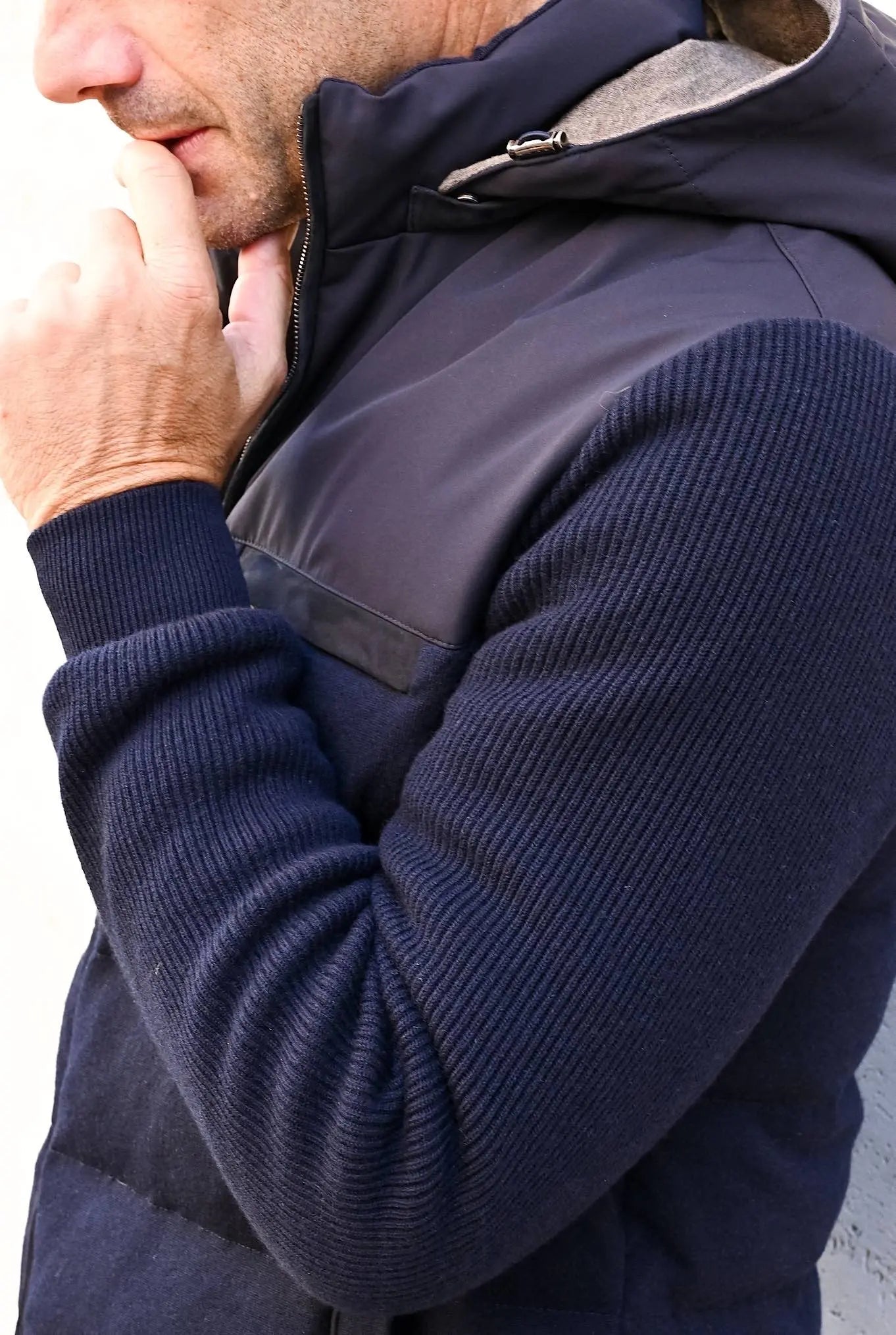 Piumino in Cashmere Cappuccio Blu - Guarino Store