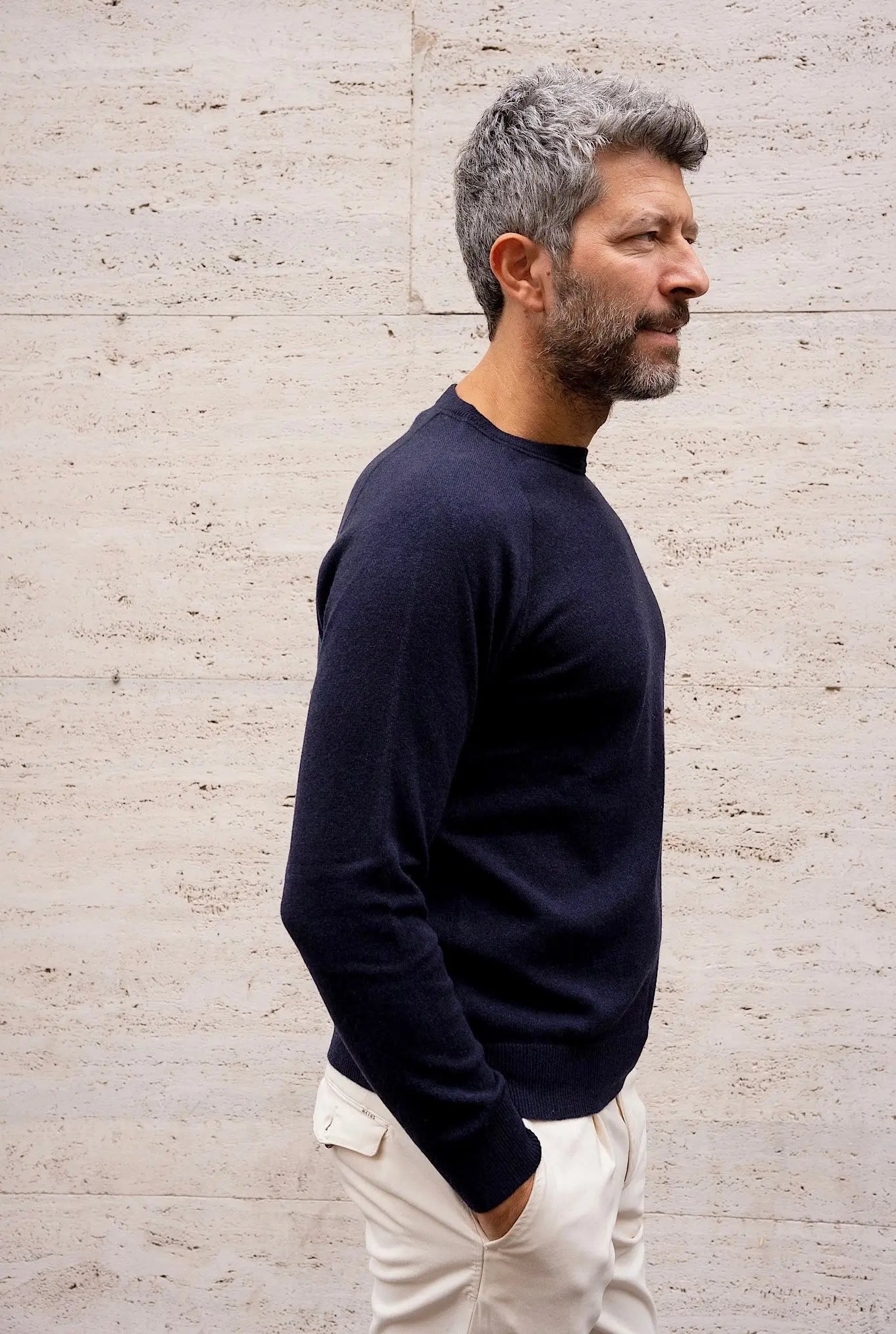 Girocollo Cashmere Raglan Blu Navy - Guarino Store