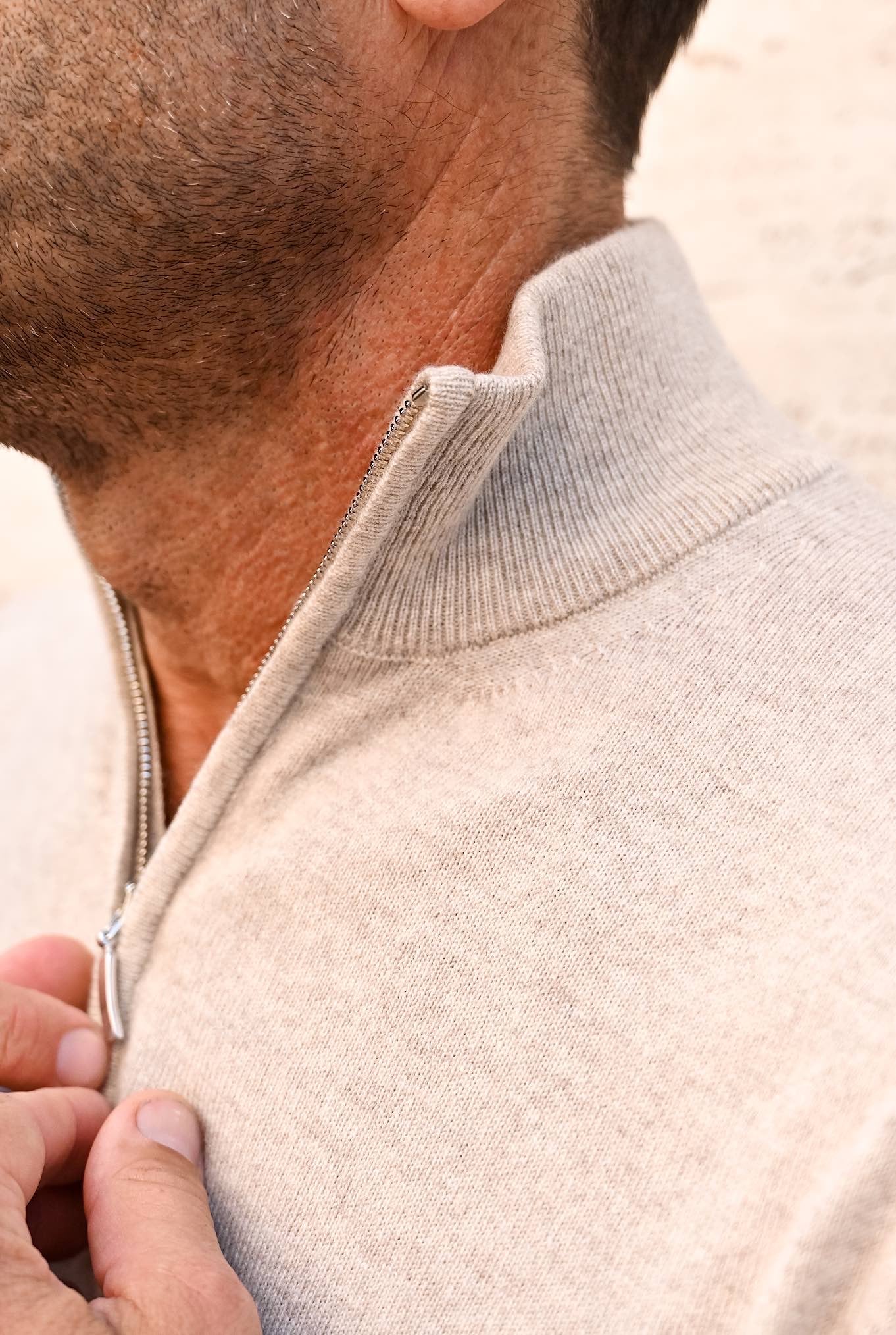 Pullover Cashmere Mezza Zip Beige - Guarino Store