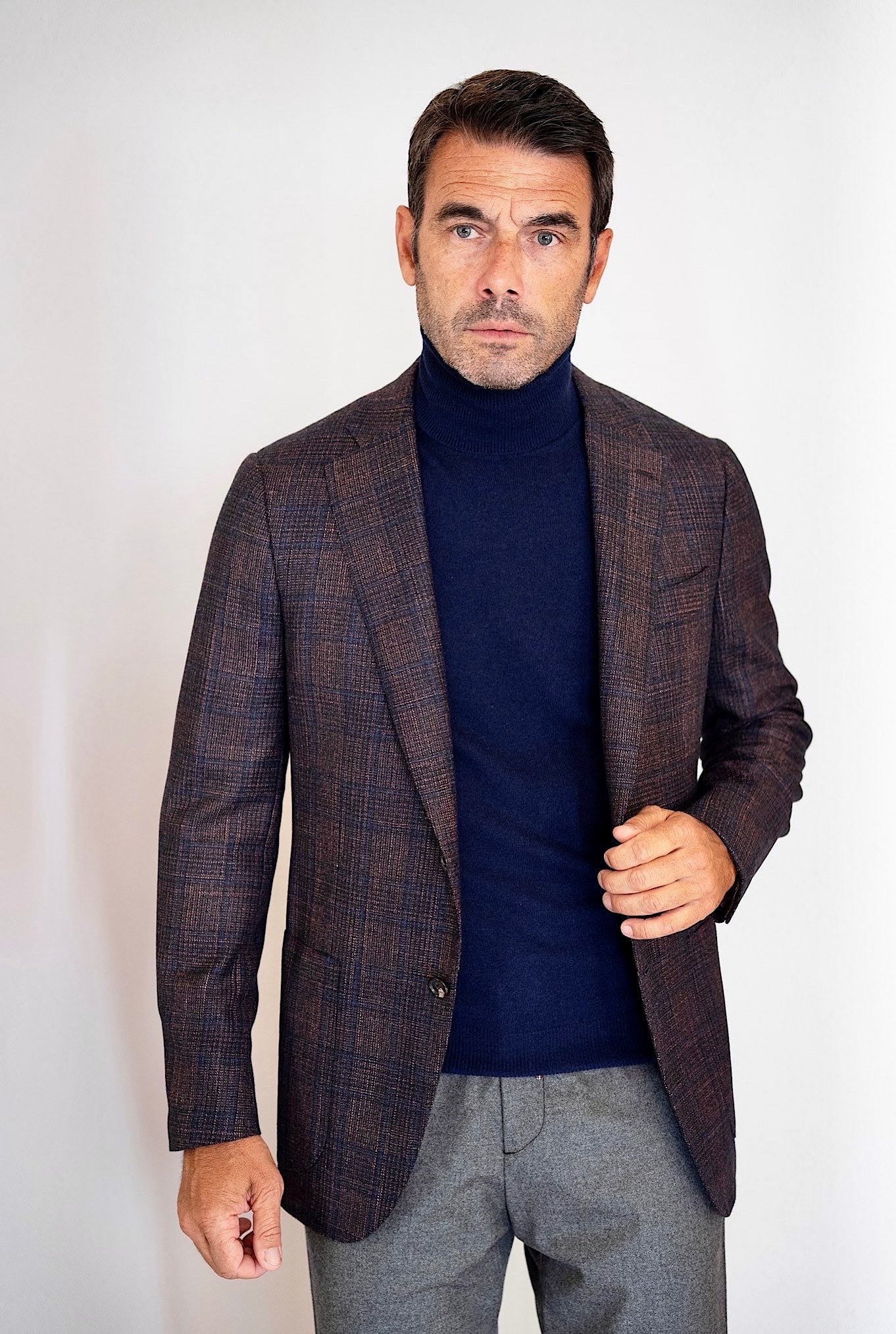 Giacca Galles Lana Seta e Cashmere Marrone e Blu - Guarino Store