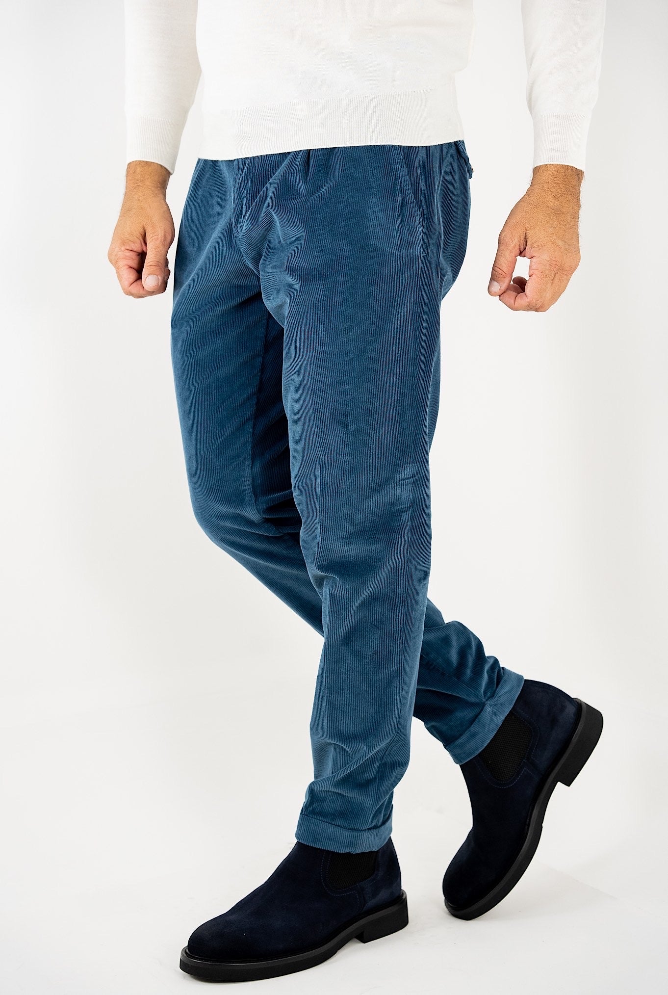 Pantaloni Velluto Lavato Bluette - Guarino Store