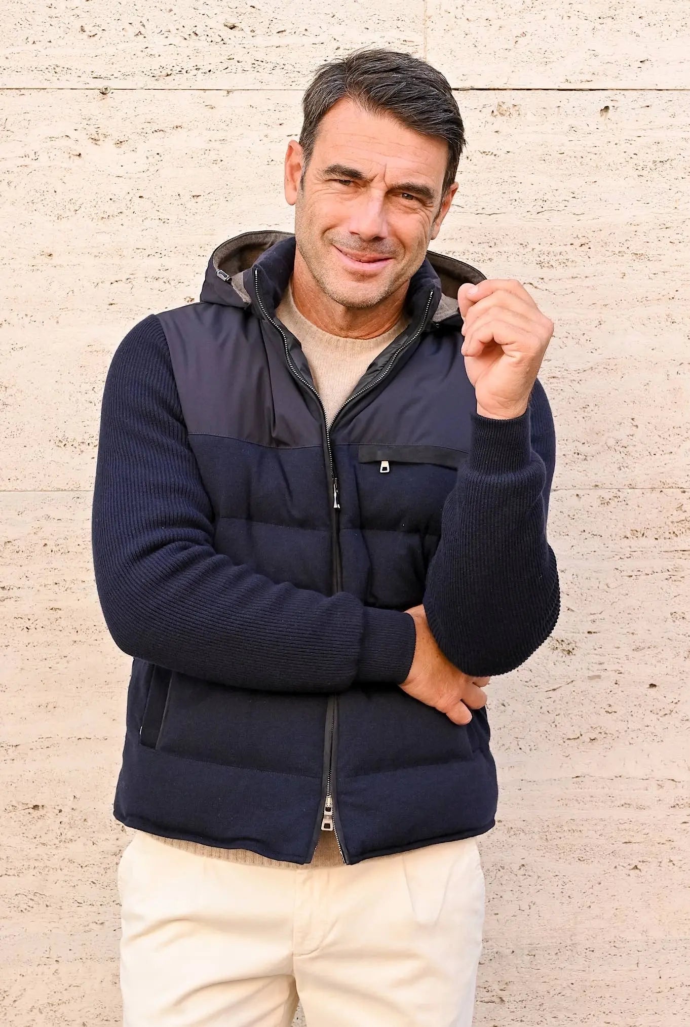 Piumino in Cashmere Cappuccio Blu - Guarino Store