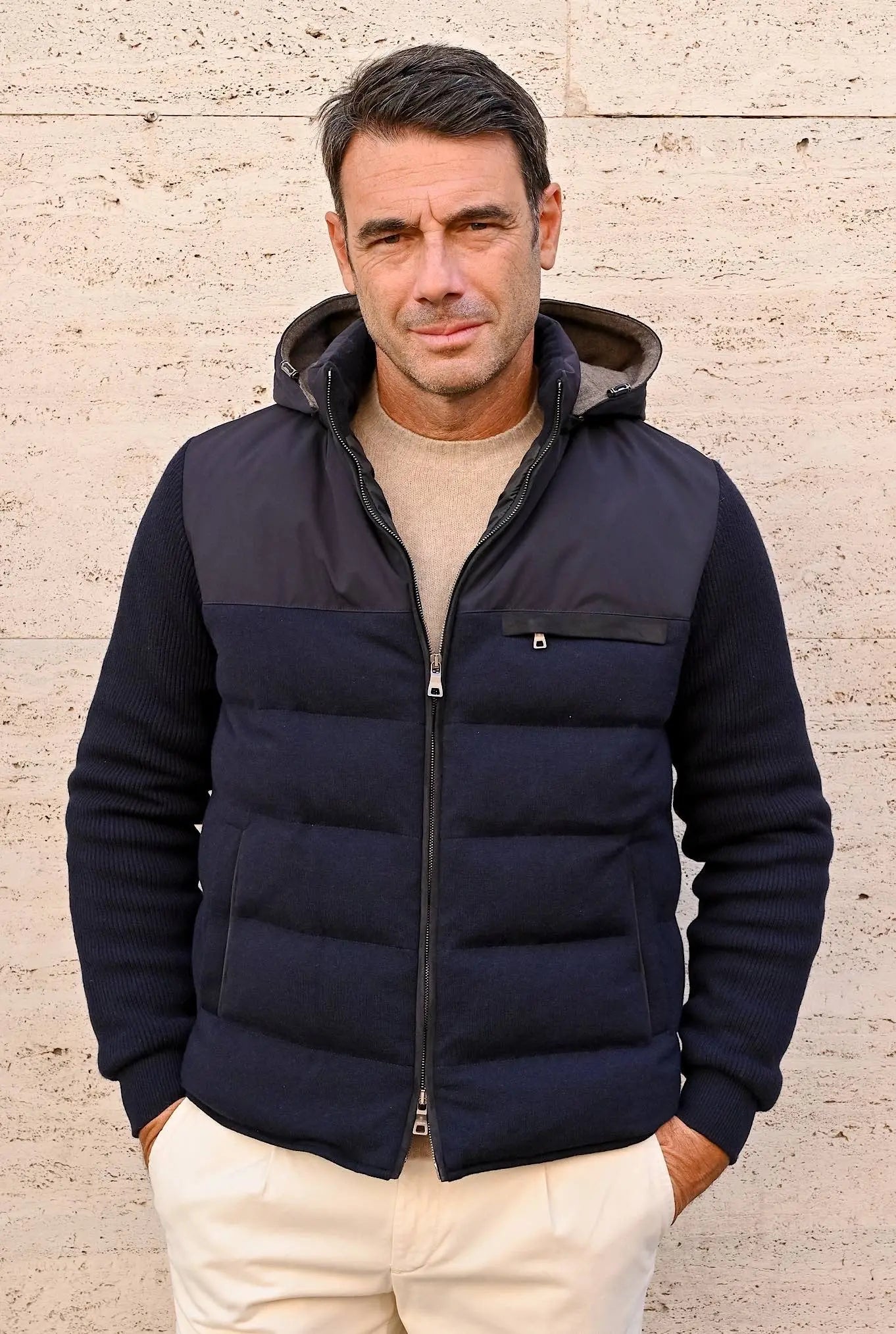 Piumino in Cashmere Cappuccio Blu - Guarino Store