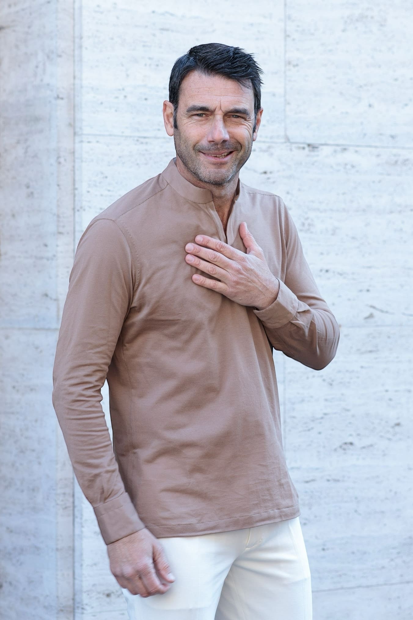 KITON Polo Collo Coreano Manica Lunga Tabacco - Guarino Store