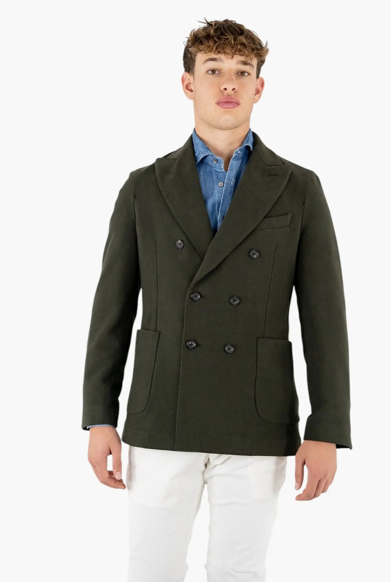 Giacca Felpa Doppiopetto a Lancia Cotone Verde - Guarino Store
