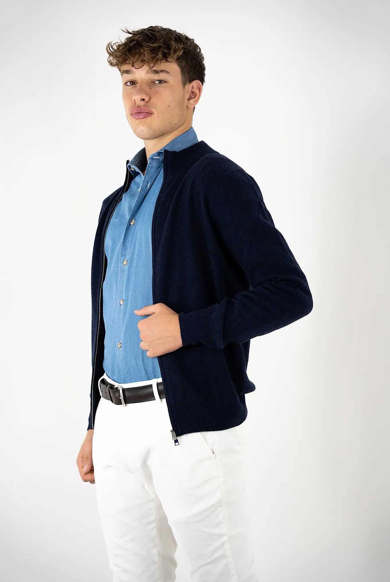 Pullover Full Zip Cashmere Blu - Guarino Store