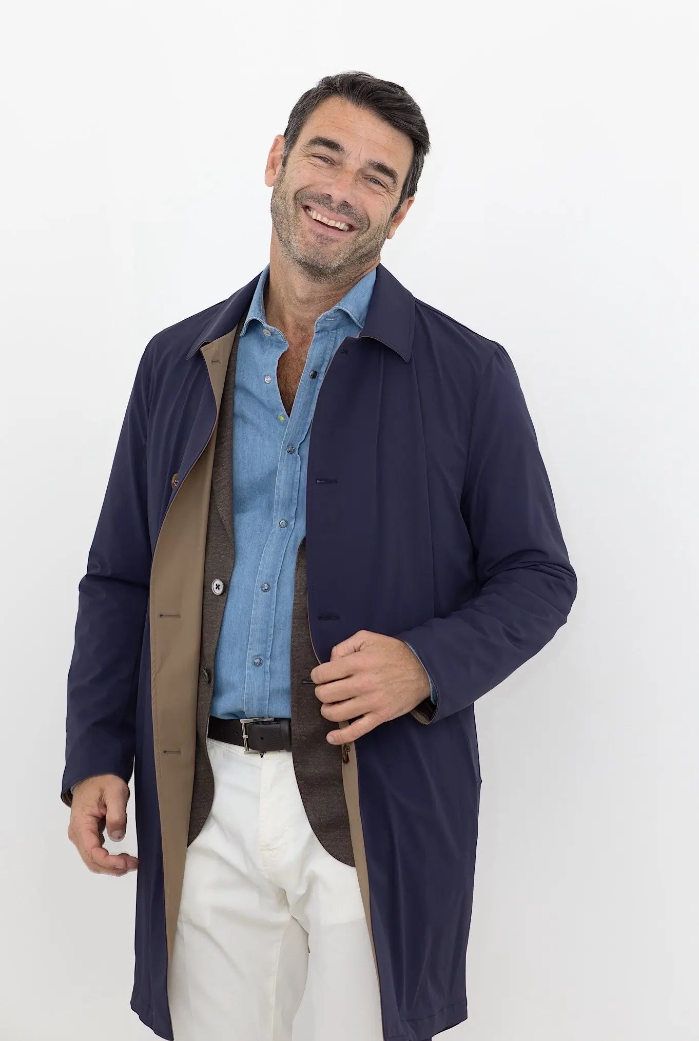 KIRED Soprabito Impermeabile Reversibile Blu e Tabacco - Guarino Store