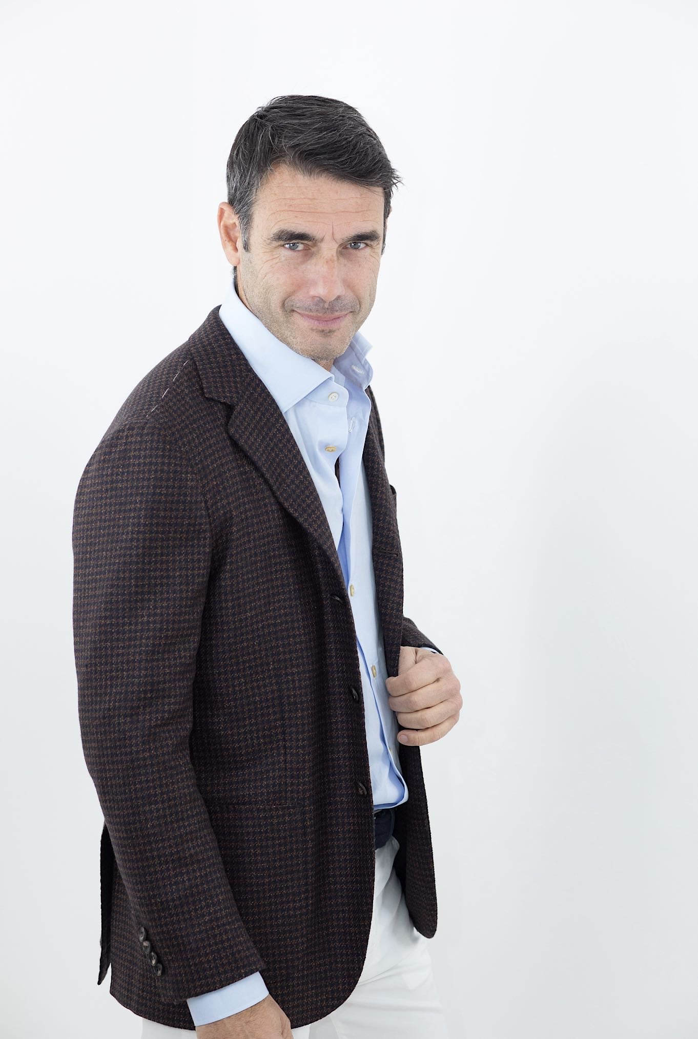 Giacca Pied de Poule Cashmere Marrone/Blu - Guarino Store