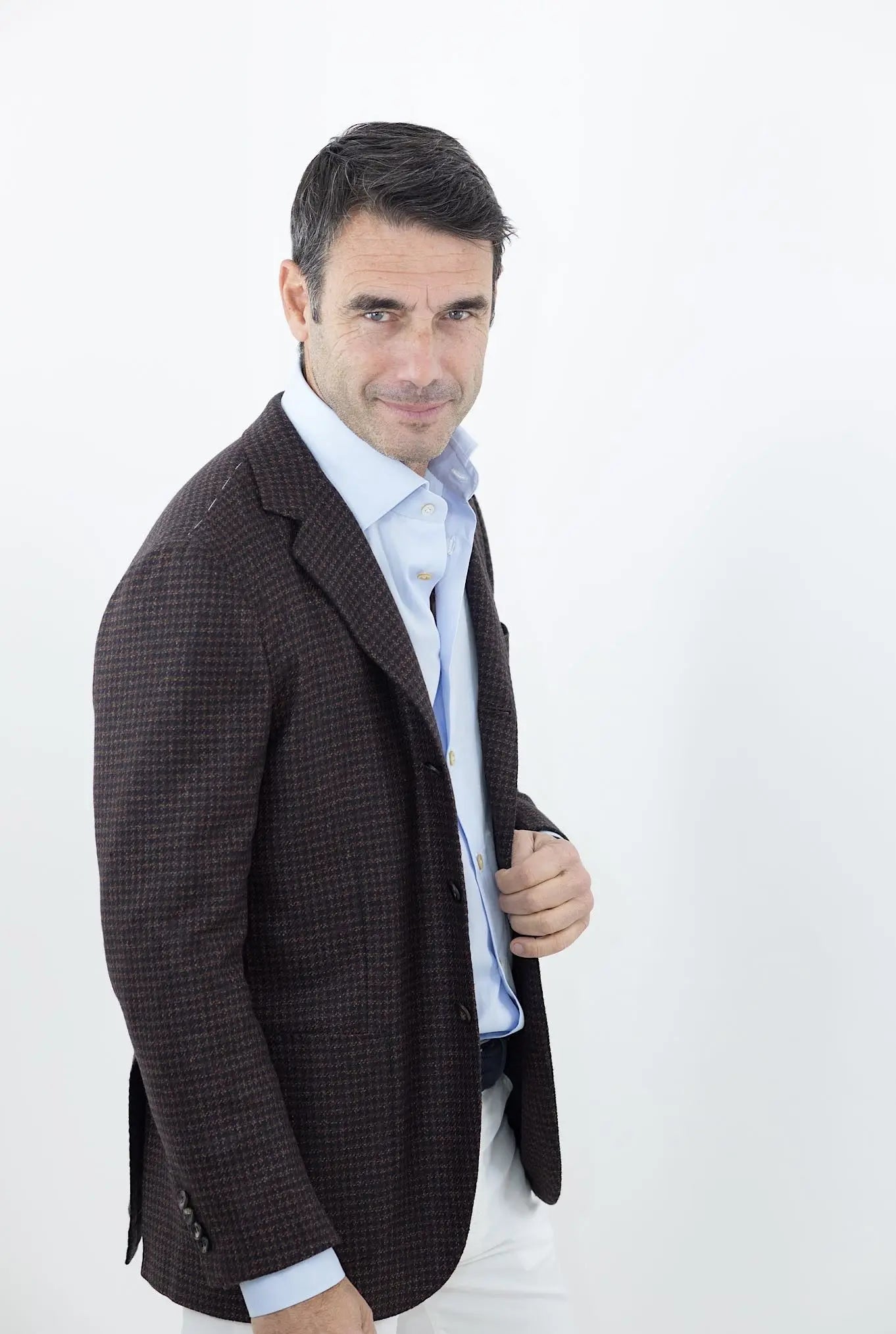 Giacca Pied de Poule Cashmere Marrone/Blu - Guarino Store