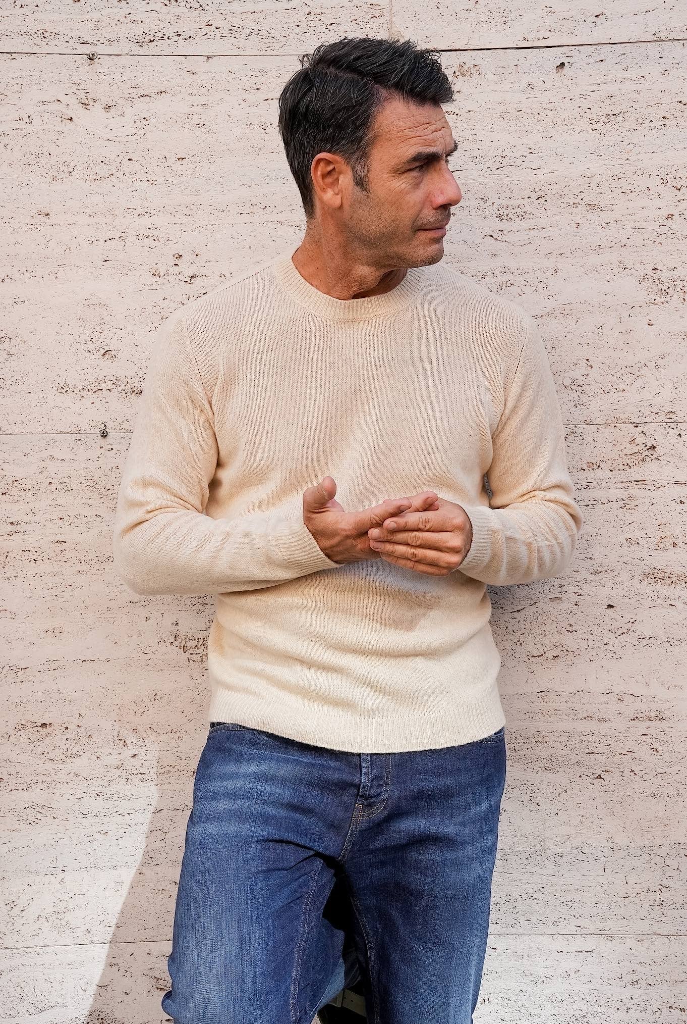 Maglia Girocollo Merinos e Baby Camel col. Naturale - Guarino Store