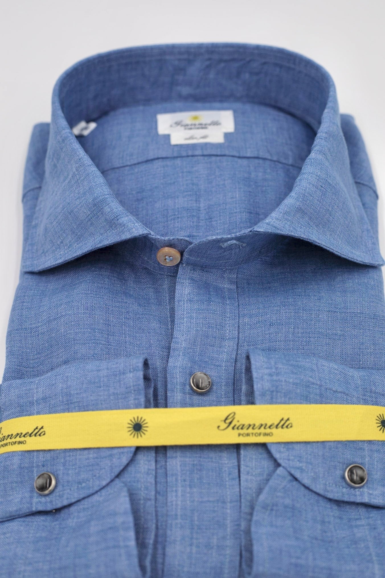 GIANNETTO PORTOFINO Camicia Lino Azzurro SLIM FIT - Guarino Store