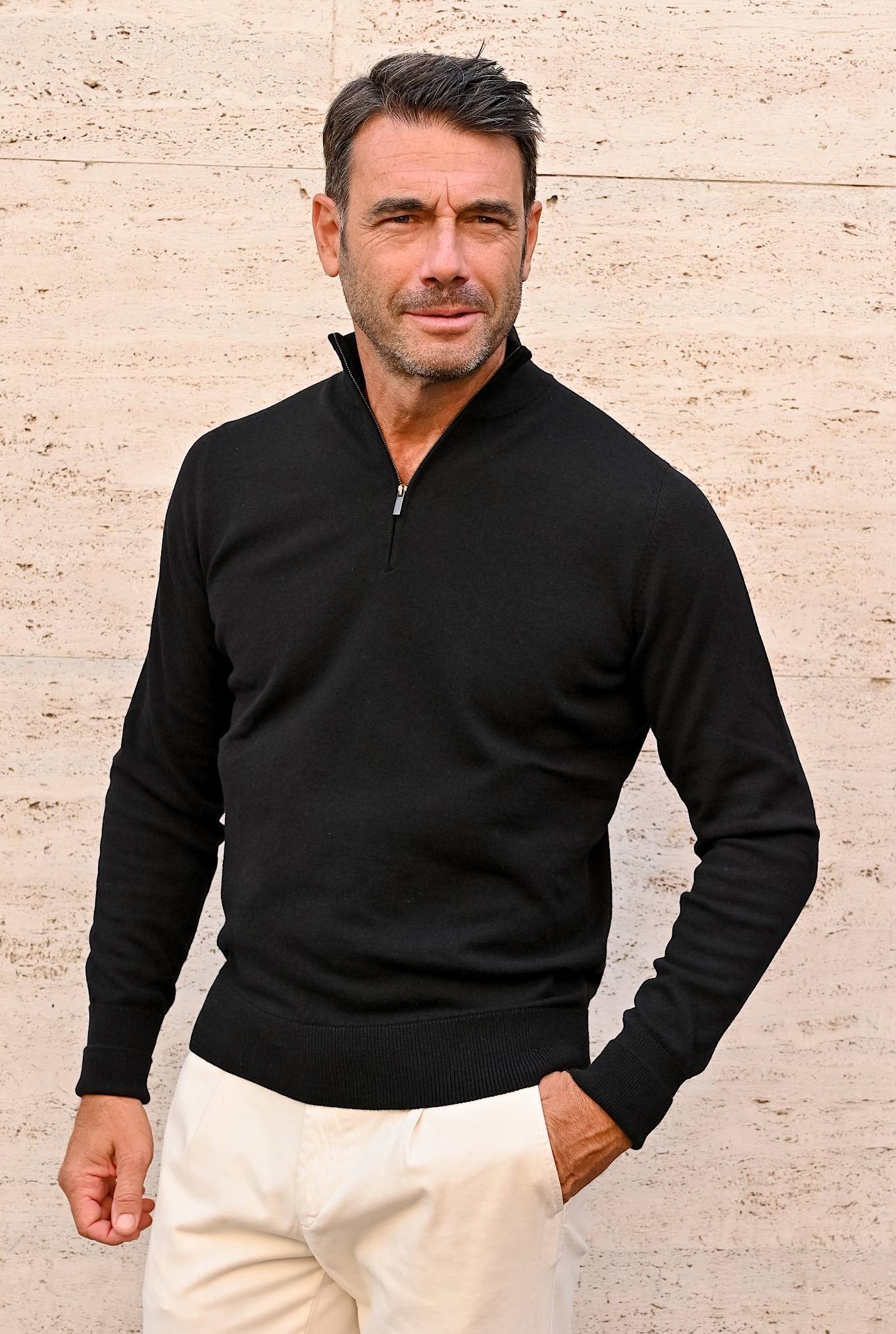 Pullover Cashmere Loro Piana Mezza Zip Nero - Guarino Store