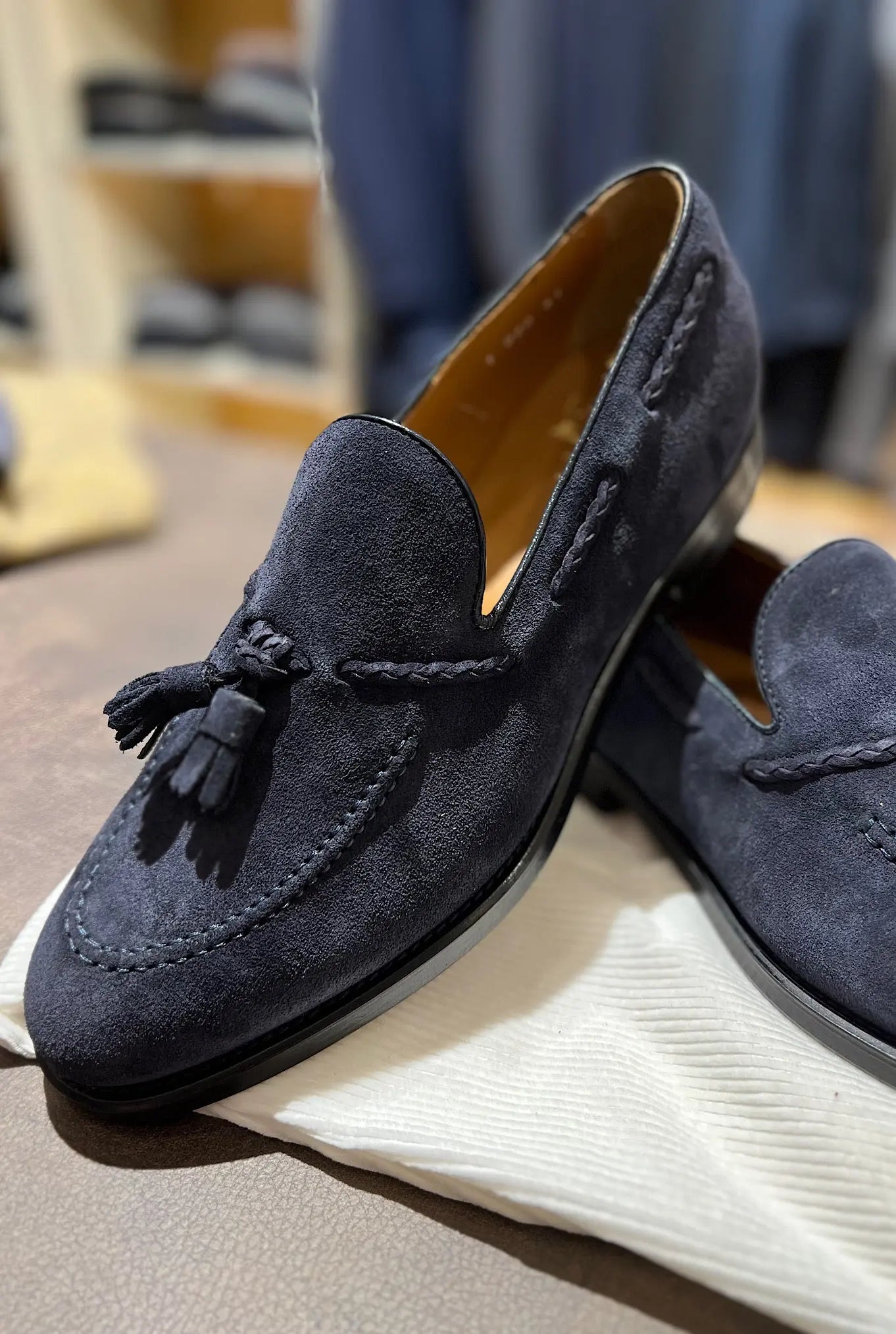 Mocassini con Nappine in Suede Blu - Guarino Store