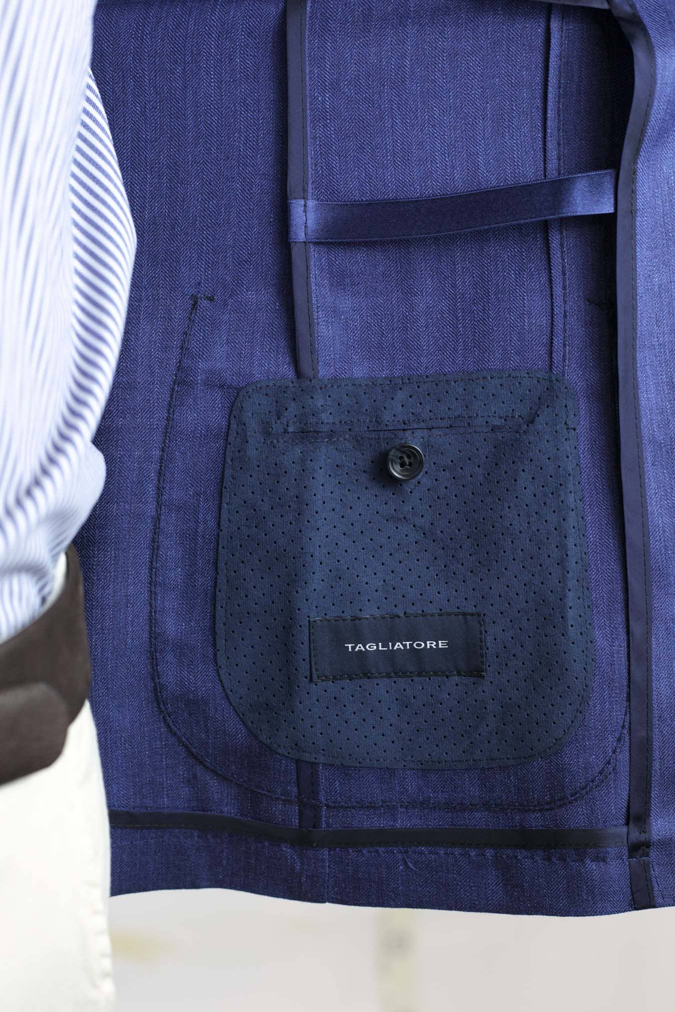 TAGLIATORE Giacca Spigata tessuto Loro Piana Blu - Guarino Store