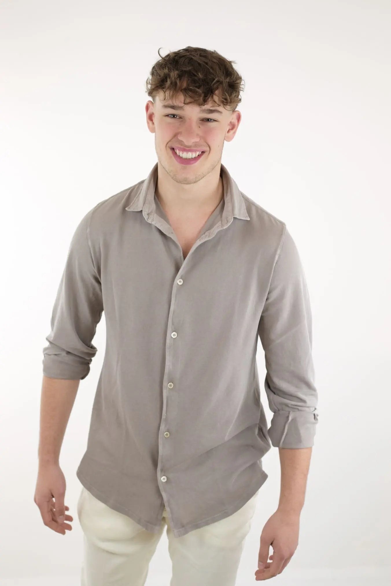 FEDELI Camicia Cotone Piquet Frosted Beige - Guarino Store