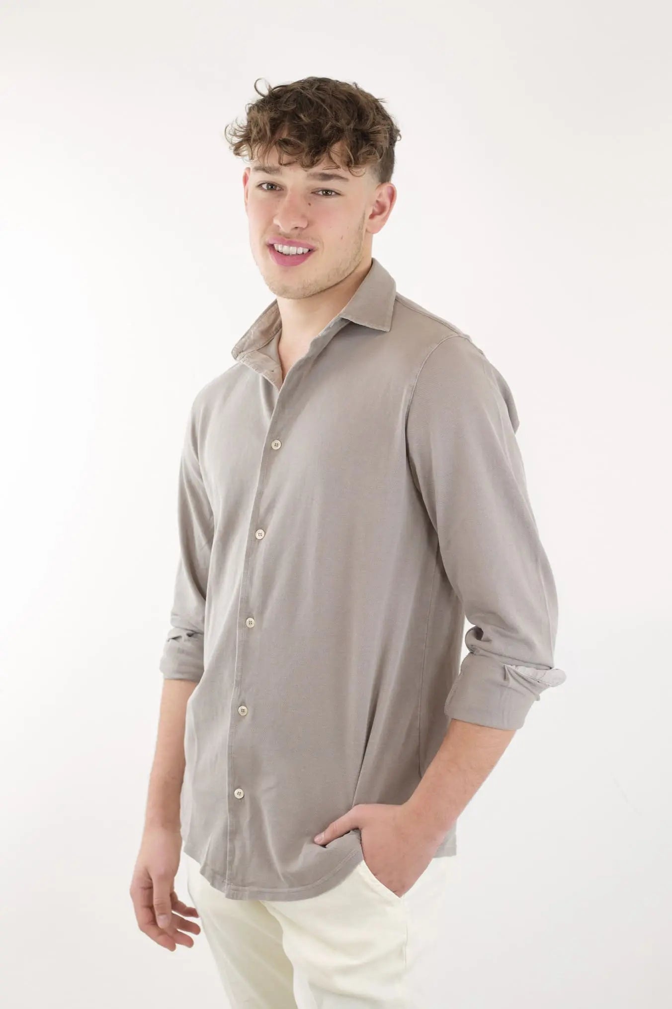 FEDELI Camicia Cotone Piquet Frosted Beige - Guarino Store