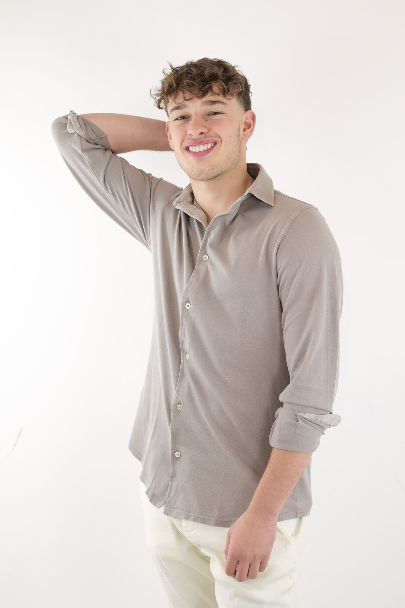 FEDELI Camicia Cotone Piquet Frosted Beige - Guarino Store