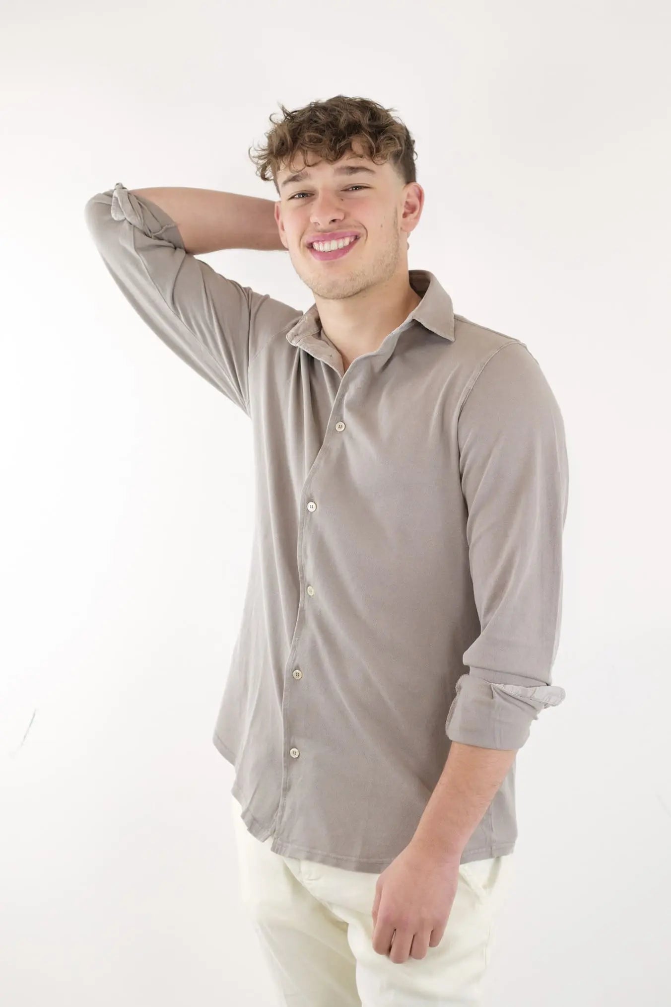 FEDELI Camicia Cotone Piquet Frosted Beige - Guarino Store