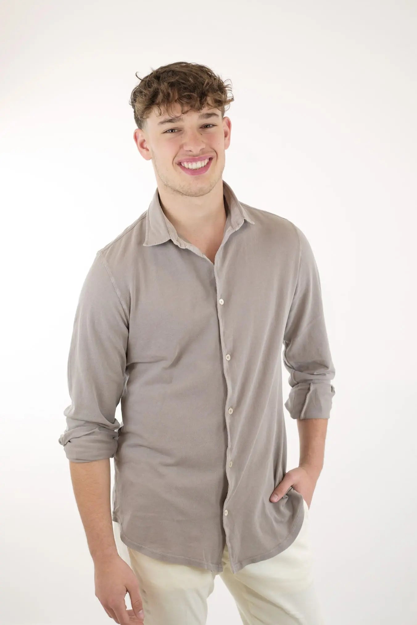 FEDELI Camicia Cotone Piquet Frosted Beige - Guarino Store