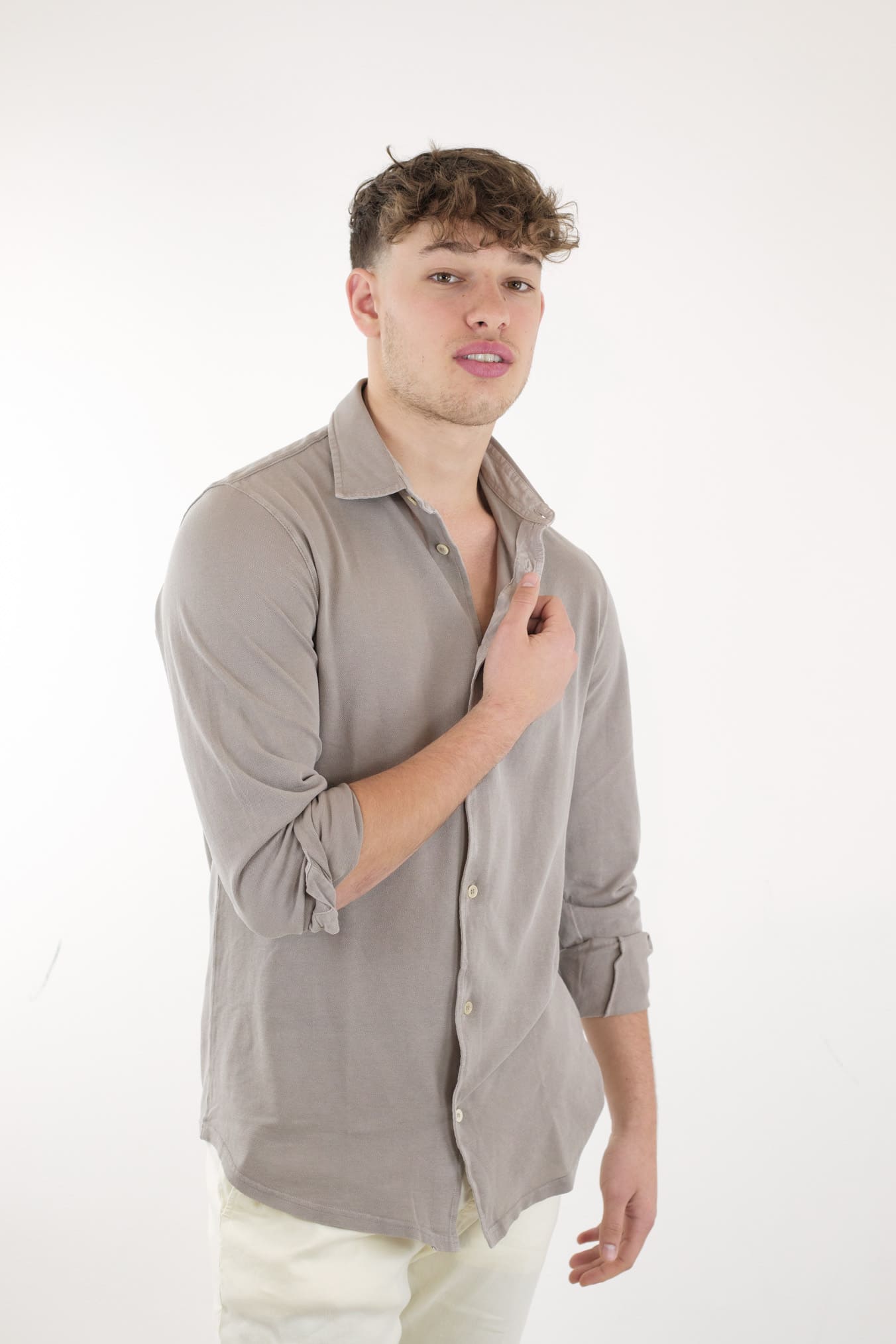 FEDELI Camicia Cotone Piquet Frosted Beige - Guarino Store