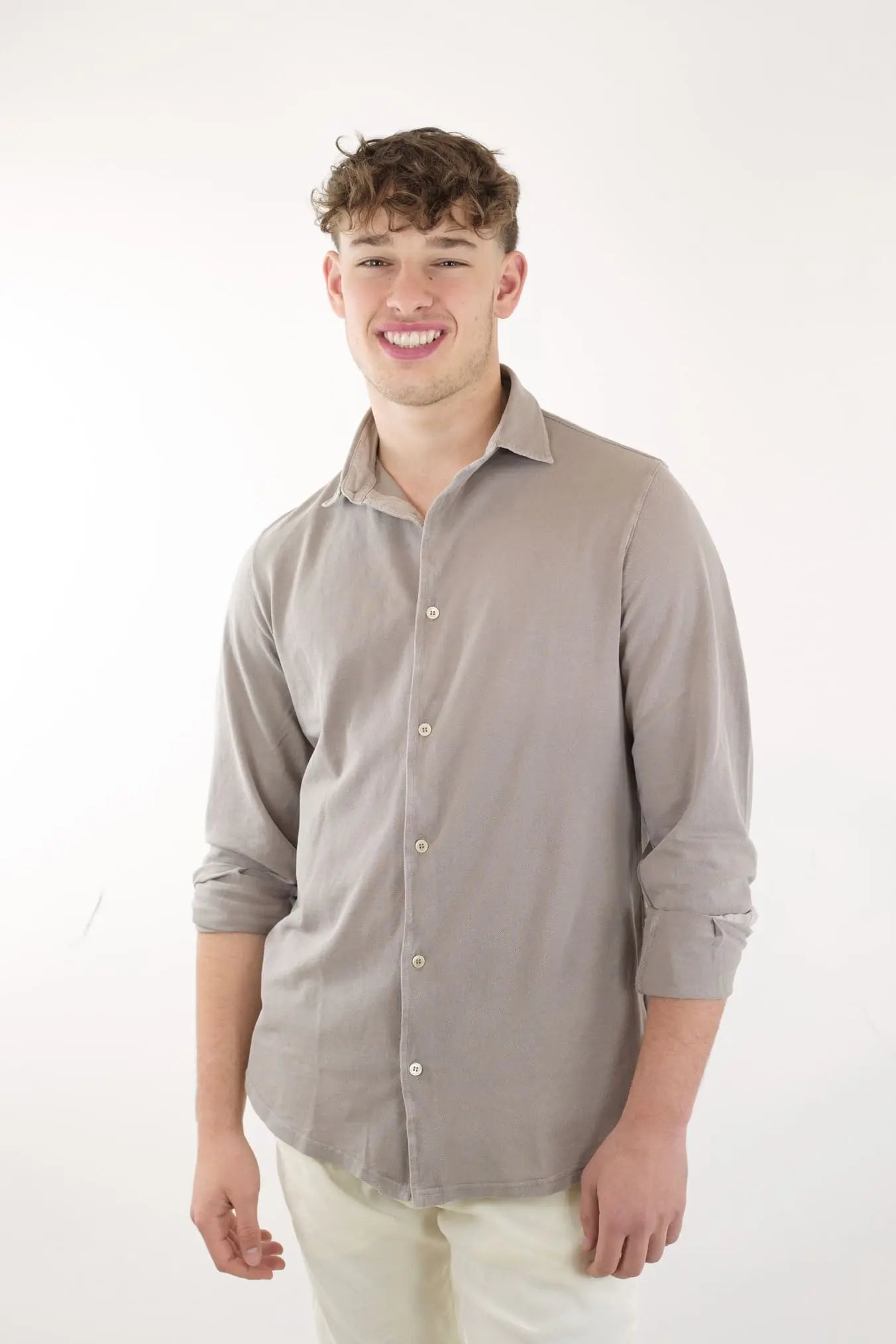 FEDELI Camicia Cotone Piquet Frosted Beige - Guarino Store