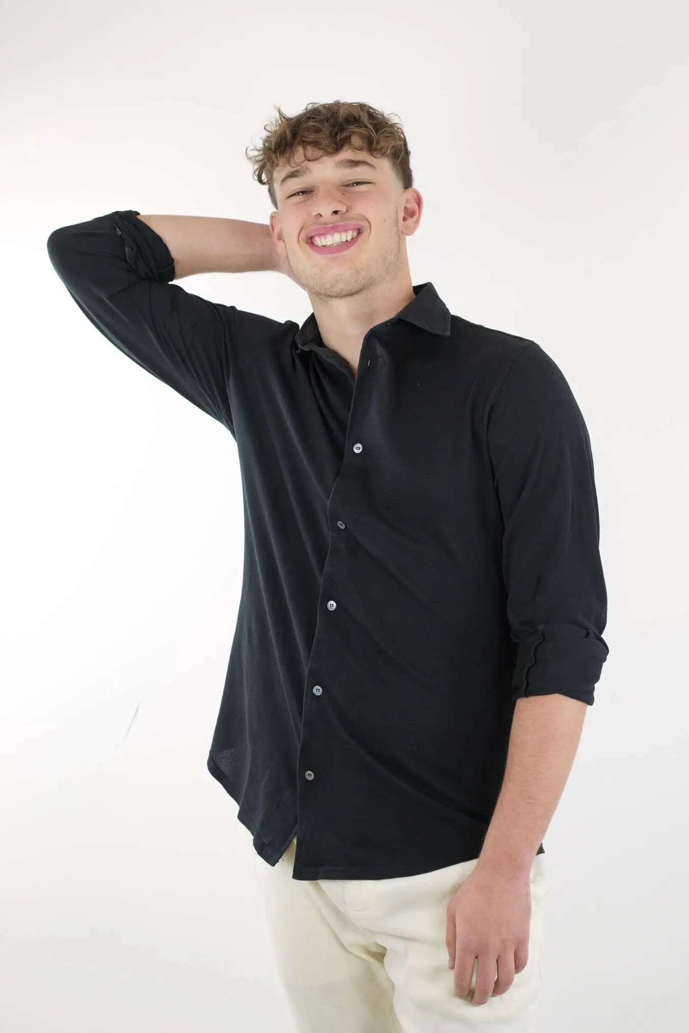 FEDELI Camicia Cotone Piquet Frosted Nero - Guarino Store
