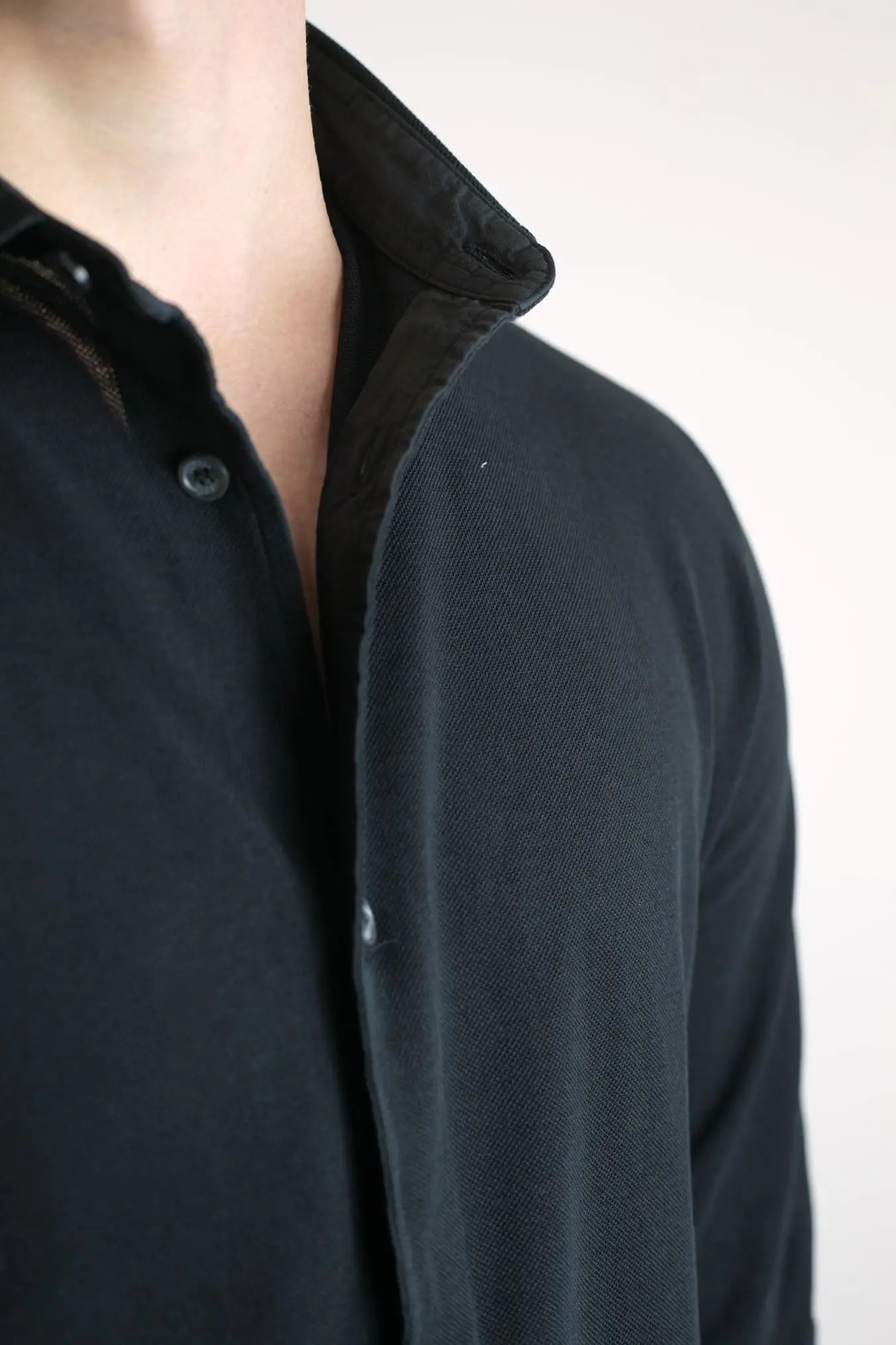FEDELI Camicia Cotone Piquet Frosted Nero - Guarino Store