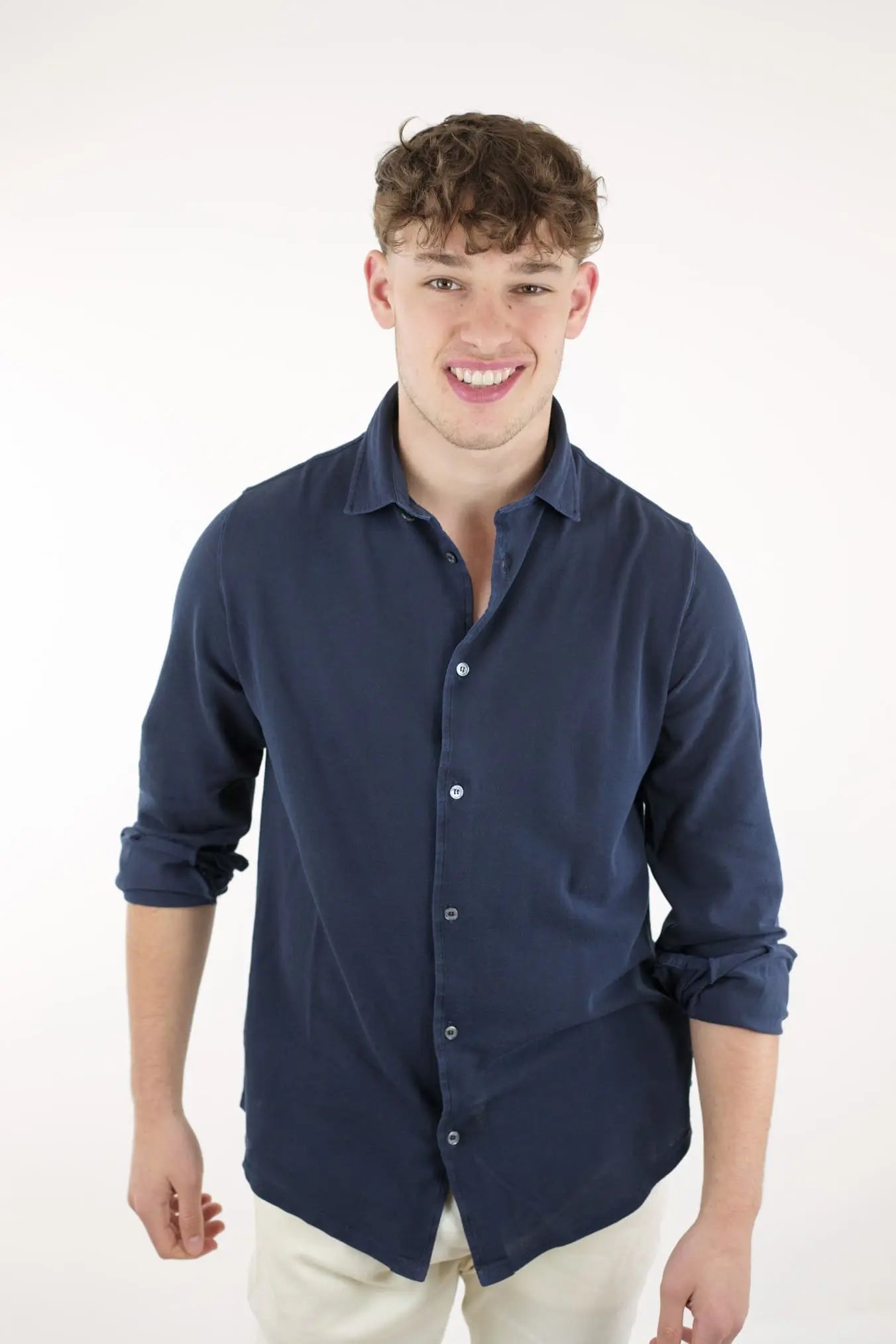 FEDELI Camicia Cotone Piquet Frosted Blu Navy - Guarino Store