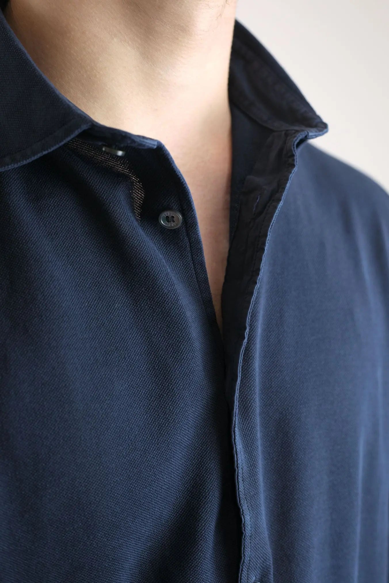 FEDELI Camicia Cotone Piquet Frosted Blu Navy - Guarino Store