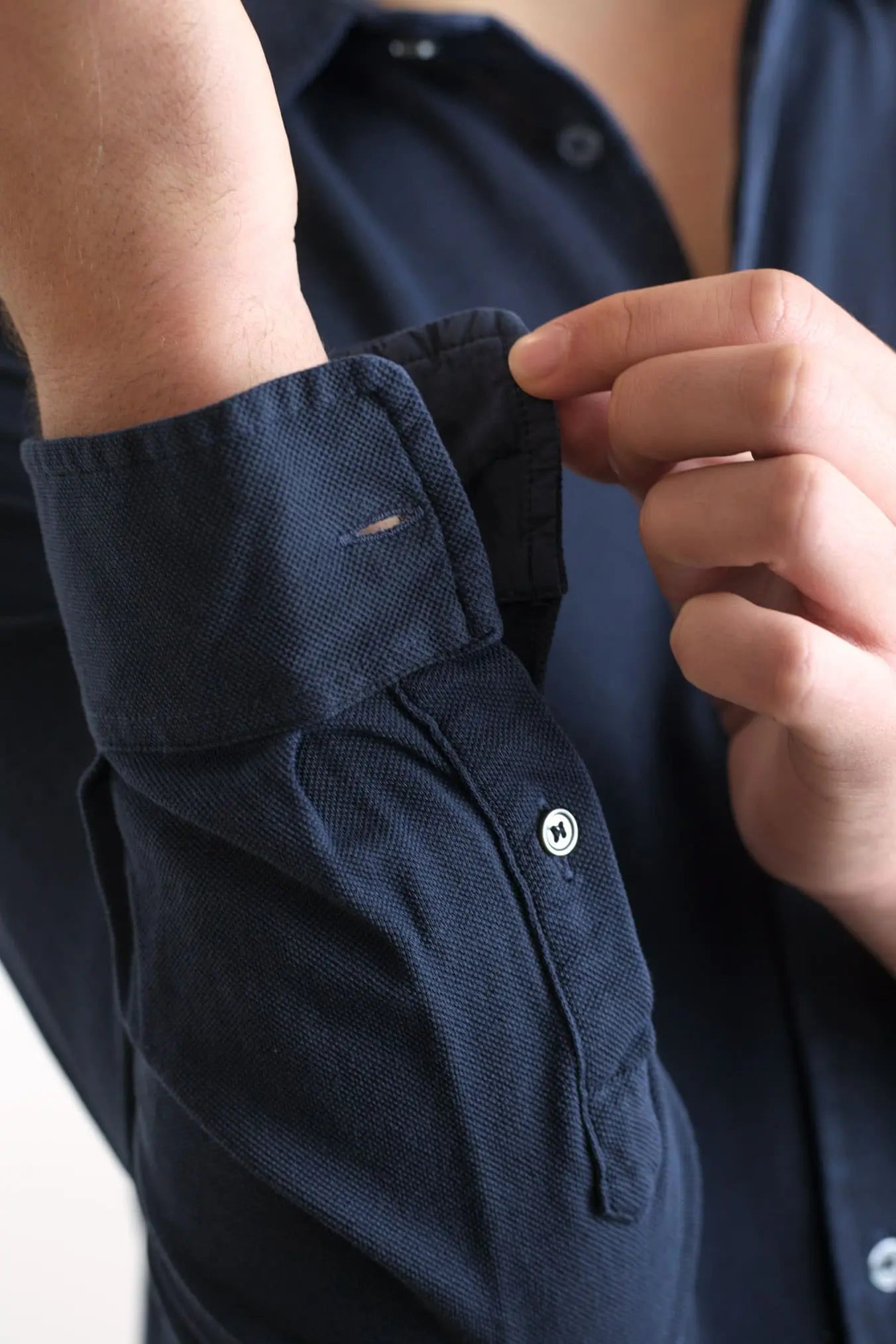 FEDELI Camicia Cotone Piquet Frosted Blu Navy - Guarino Store