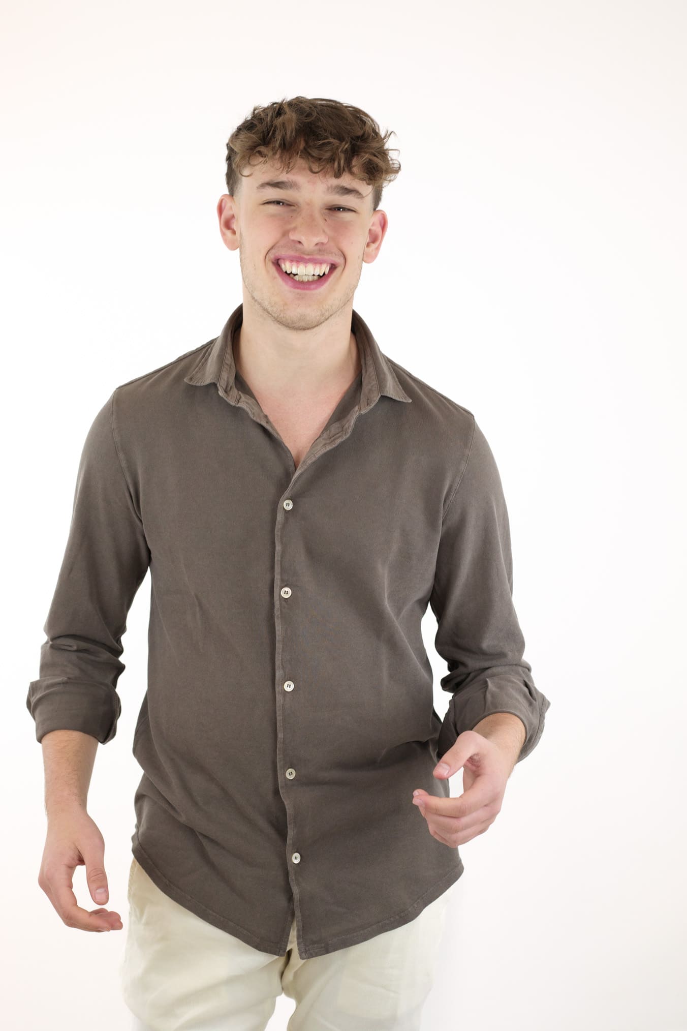 FEDELI Camicia Cotone Piquet Frosted Testa di Moro - Guarino Store