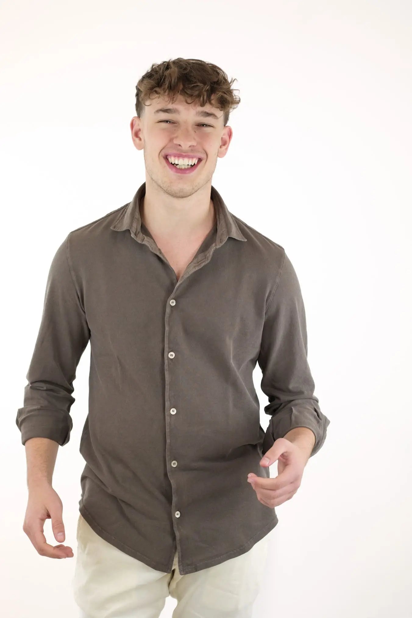 FEDELI Camicia Cotone Piquet Frosted Testa di Moro - Guarino Store
