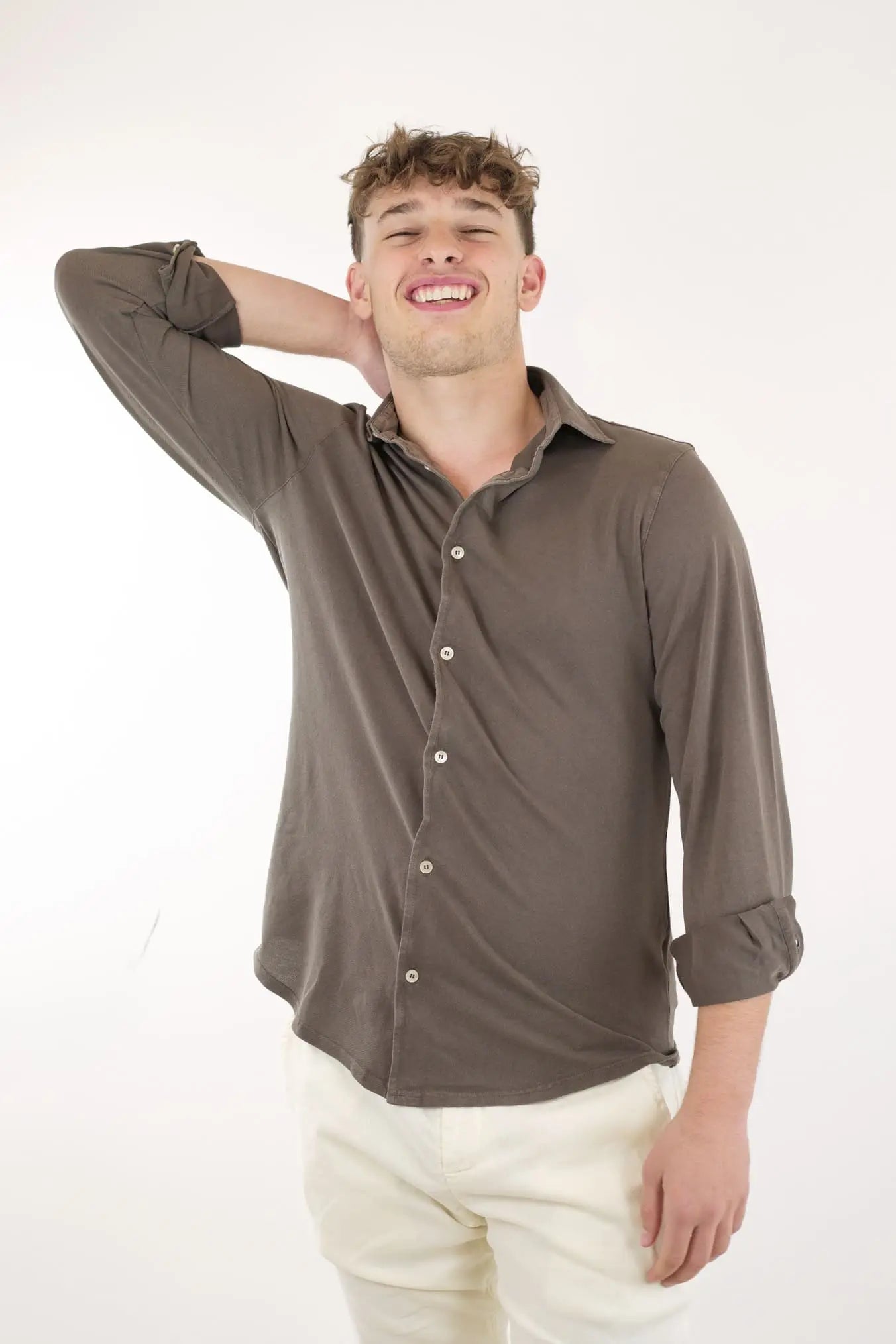 FEDELI Camicia Cotone Piquet Frosted Testa di Moro - Guarino Store