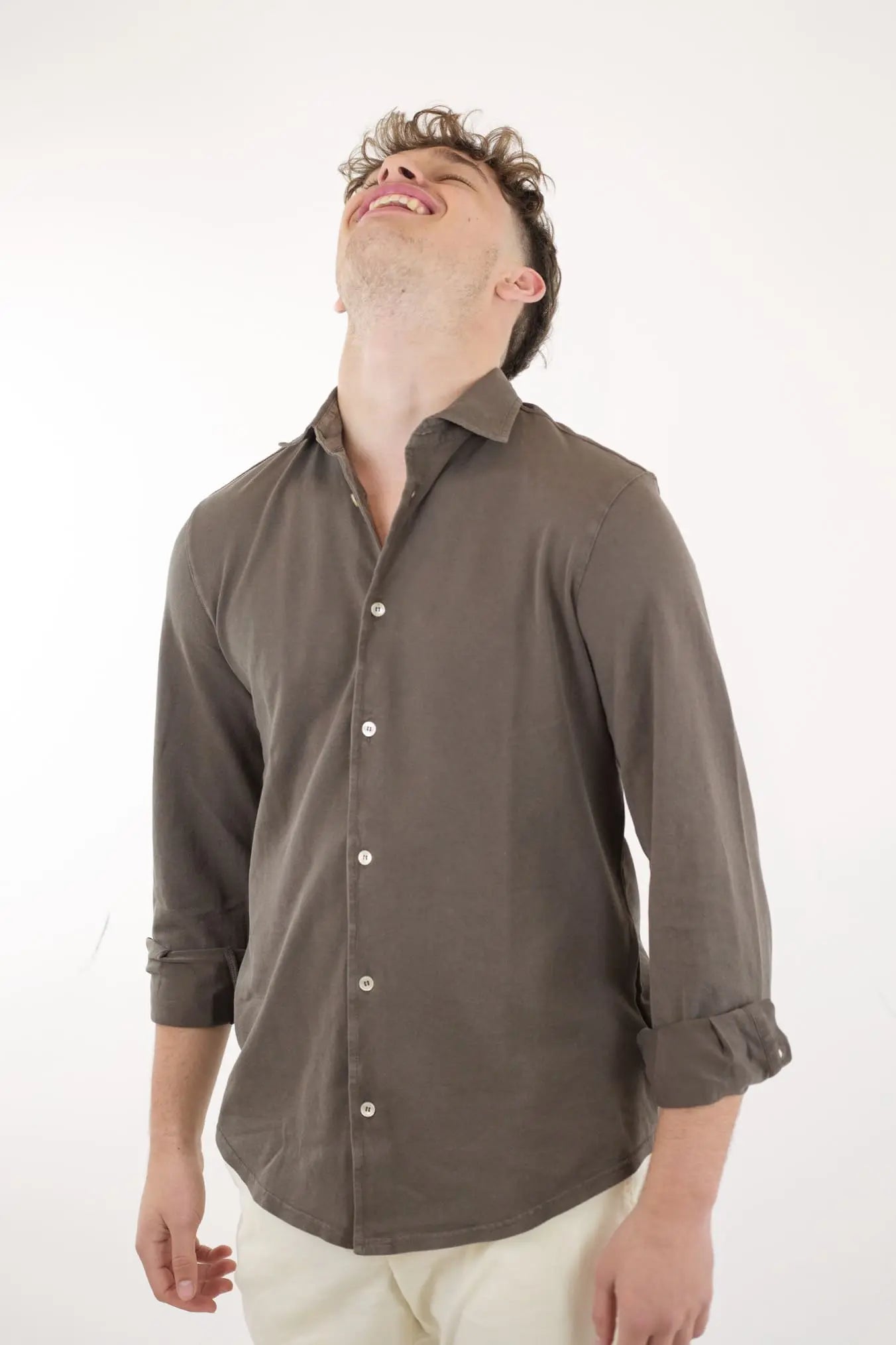 FEDELI Camicia Cotone Piquet Frosted Testa di Moro - Guarino Store