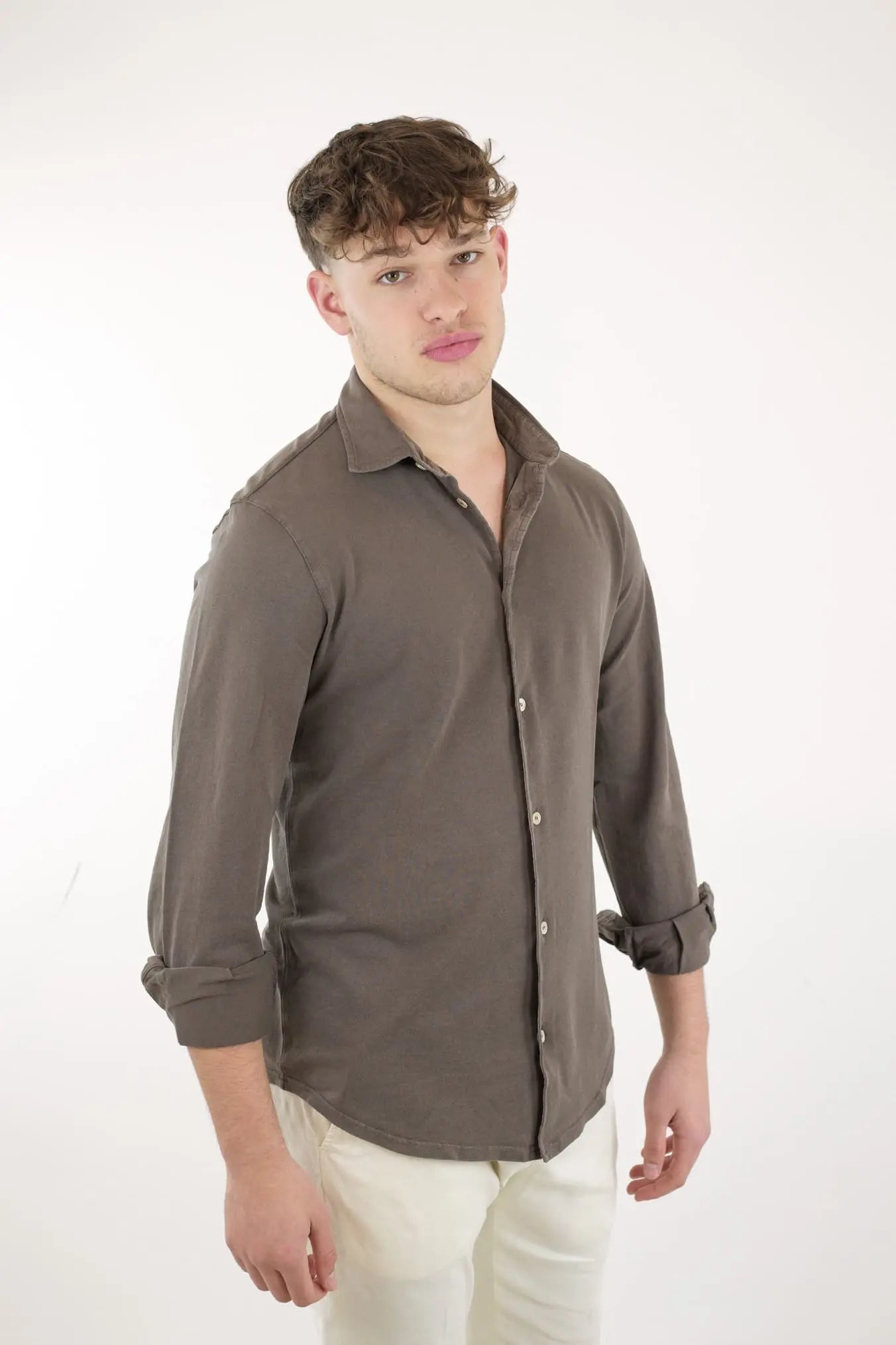 FEDELI Camicia Cotone Piquet Frosted Testa di Moro - Guarino Store