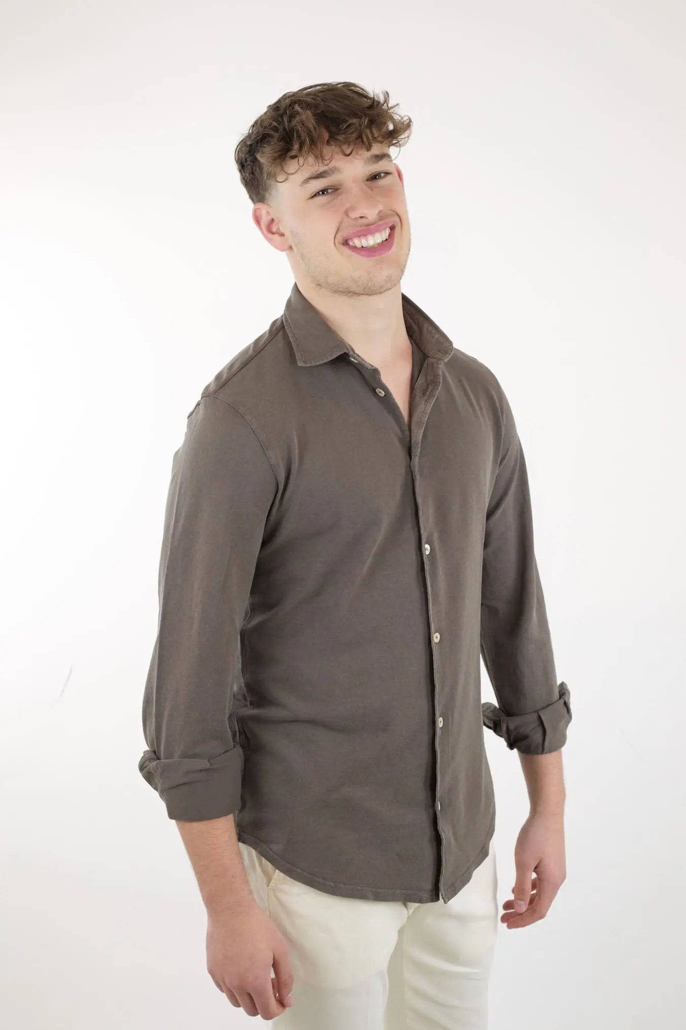 FEDELI Camicia Cotone Piquet Frosted Testa di Moro - Guarino Store