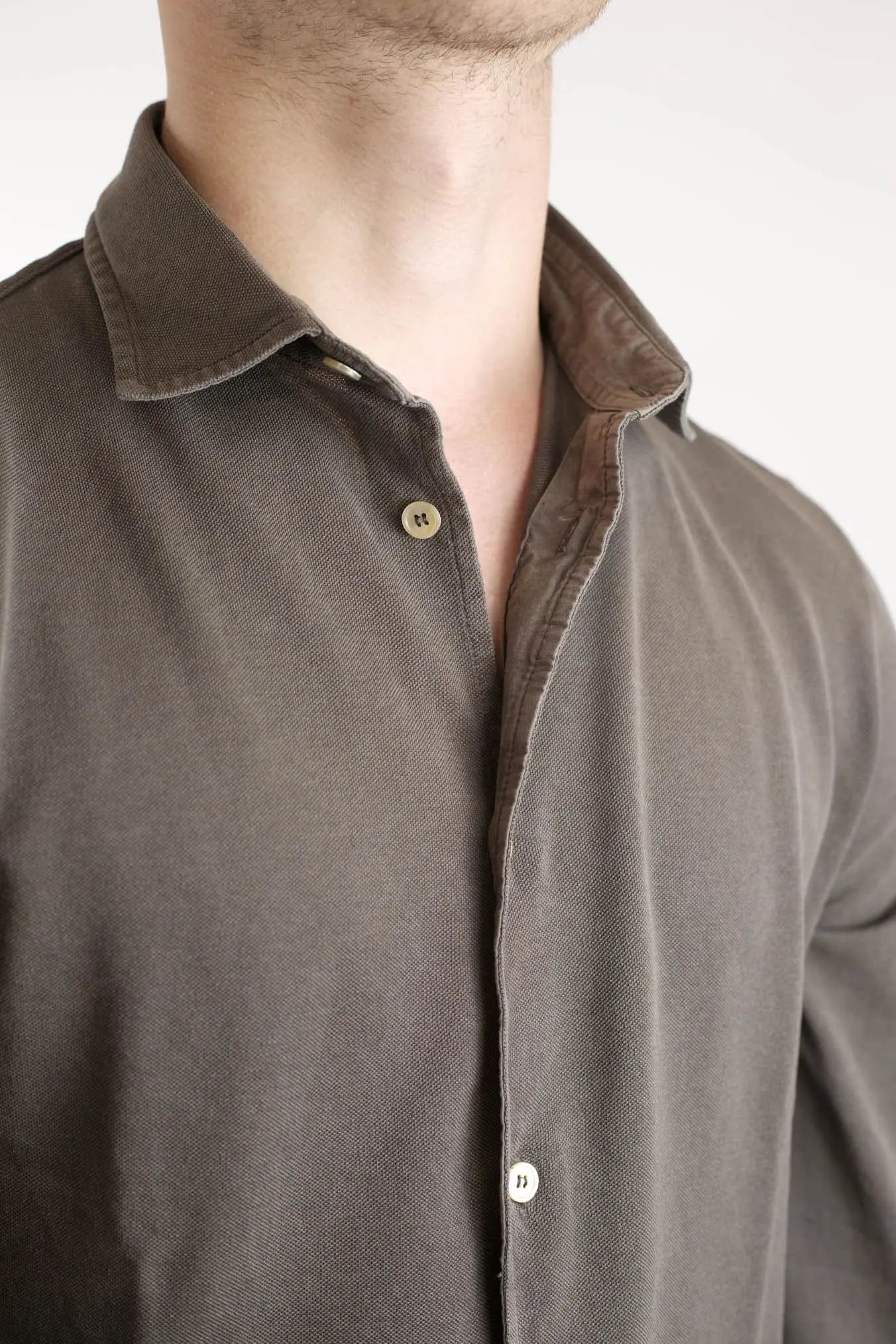 FEDELI Camicia Cotone Piquet Frosted Testa di Moro - Guarino Store